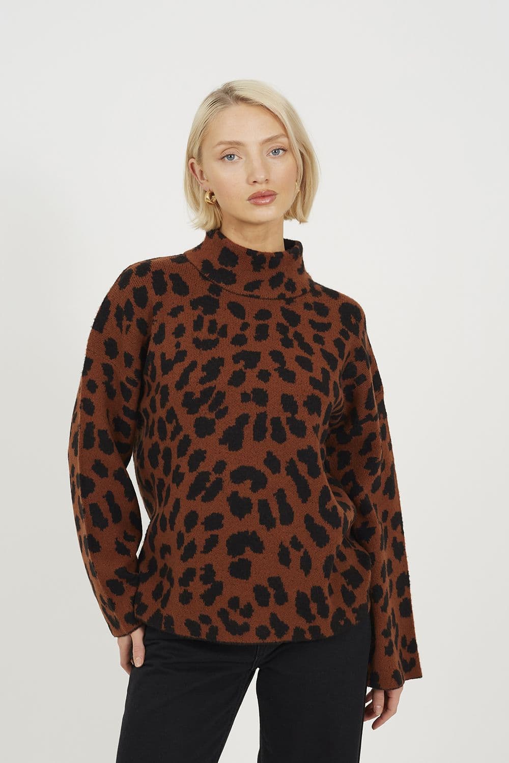Animal Jacquard Turtle Neck Tunic Jumper