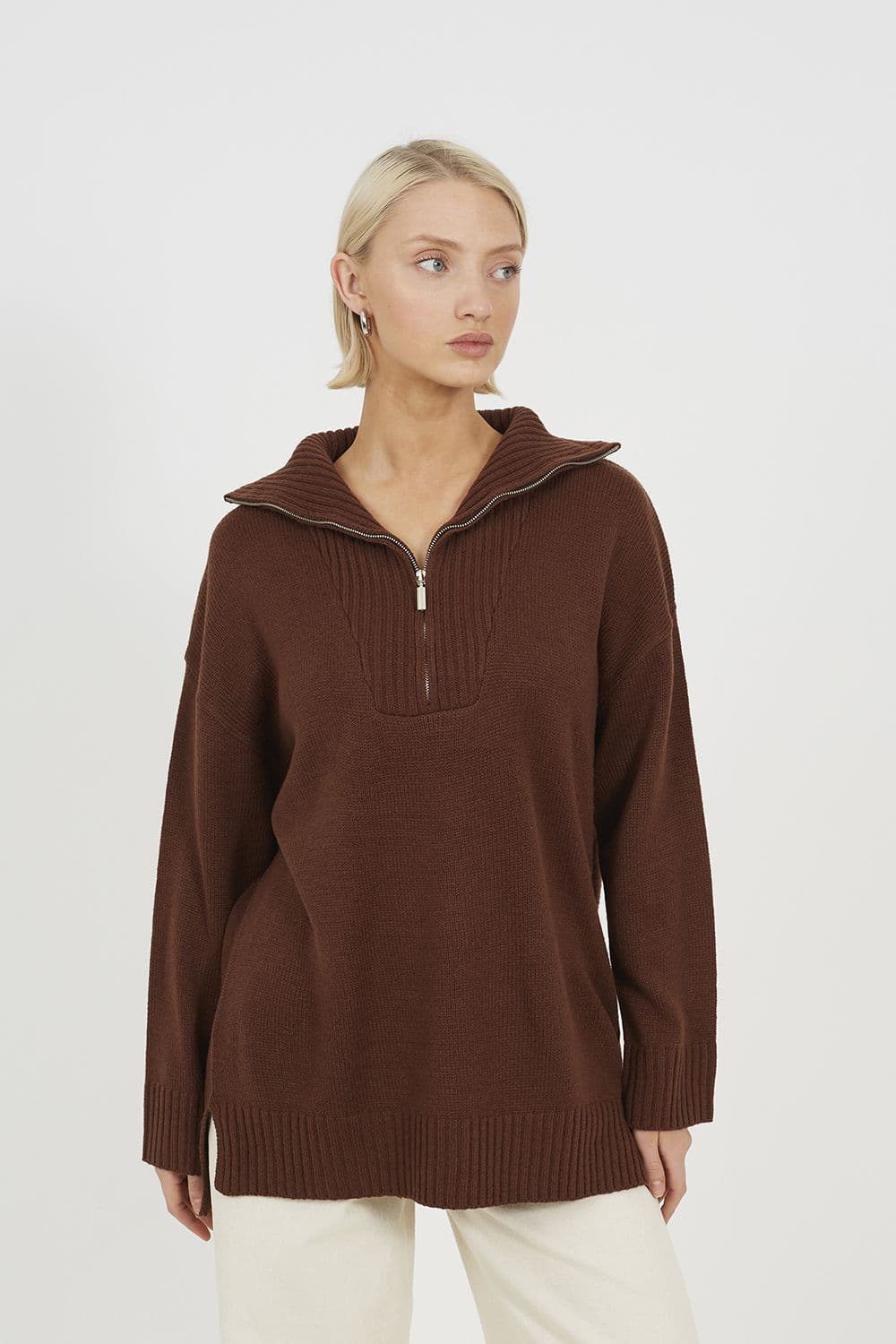 Oversized 1 2 Zip Knitted Jumper