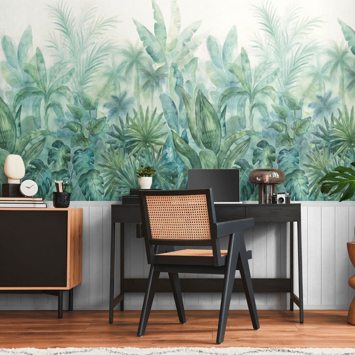 Tropical Plants Wood Slats 2 1 Vinyl Textured Wallpaper