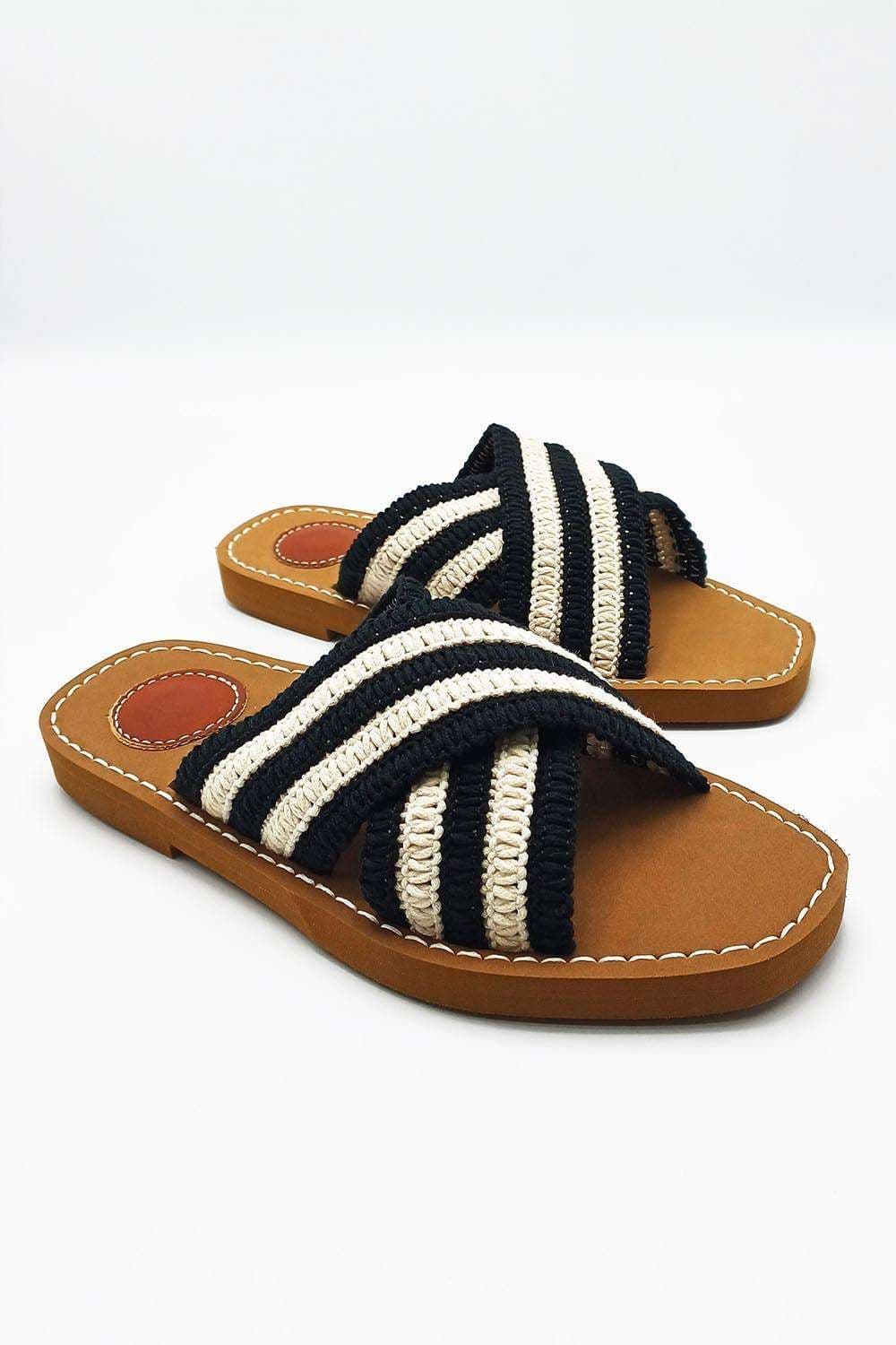 Miss Diva Women's Josefina Crochet Criss Cross Strap Sliders in Black | Size: 6