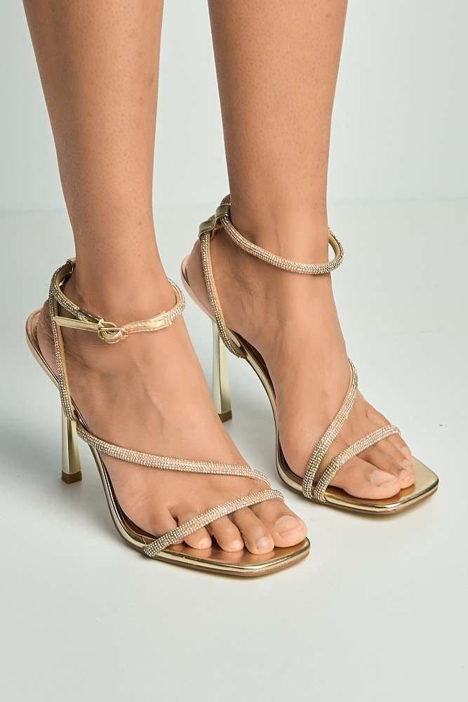 Miss Diva Women's Azelma Diamante Strappy High Heels in Gold | Size: 7