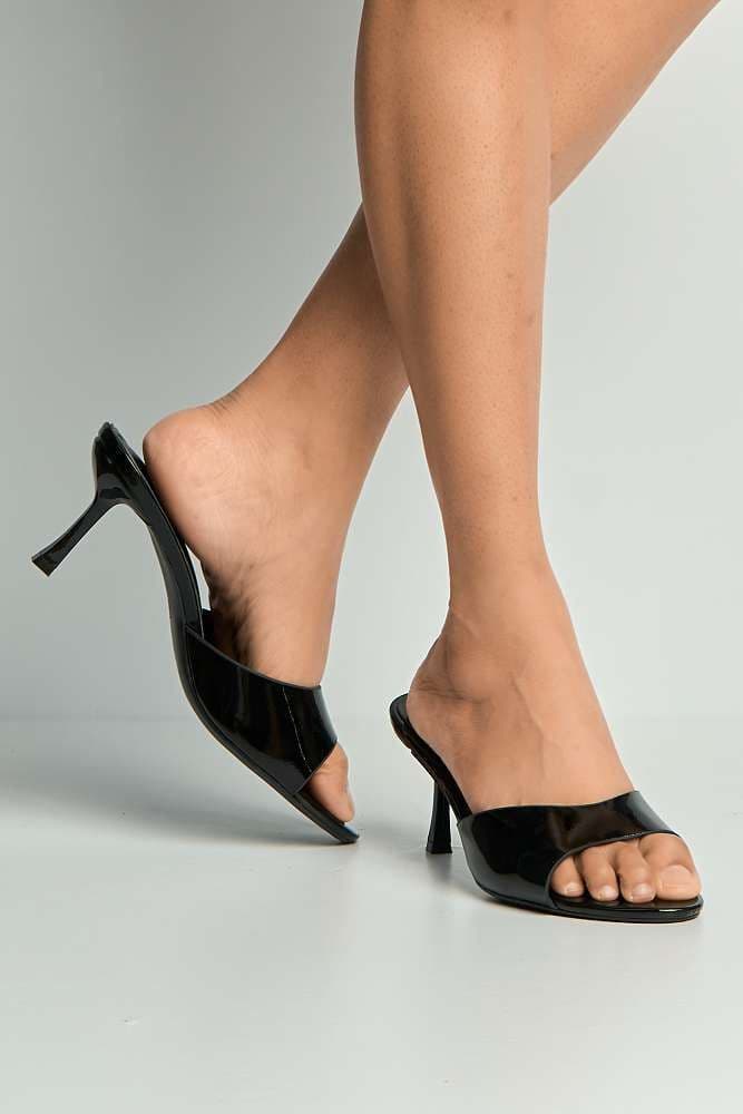 Miss Diva Women's Diara Plain Band Low Heeled Mules in Black | Size: 6