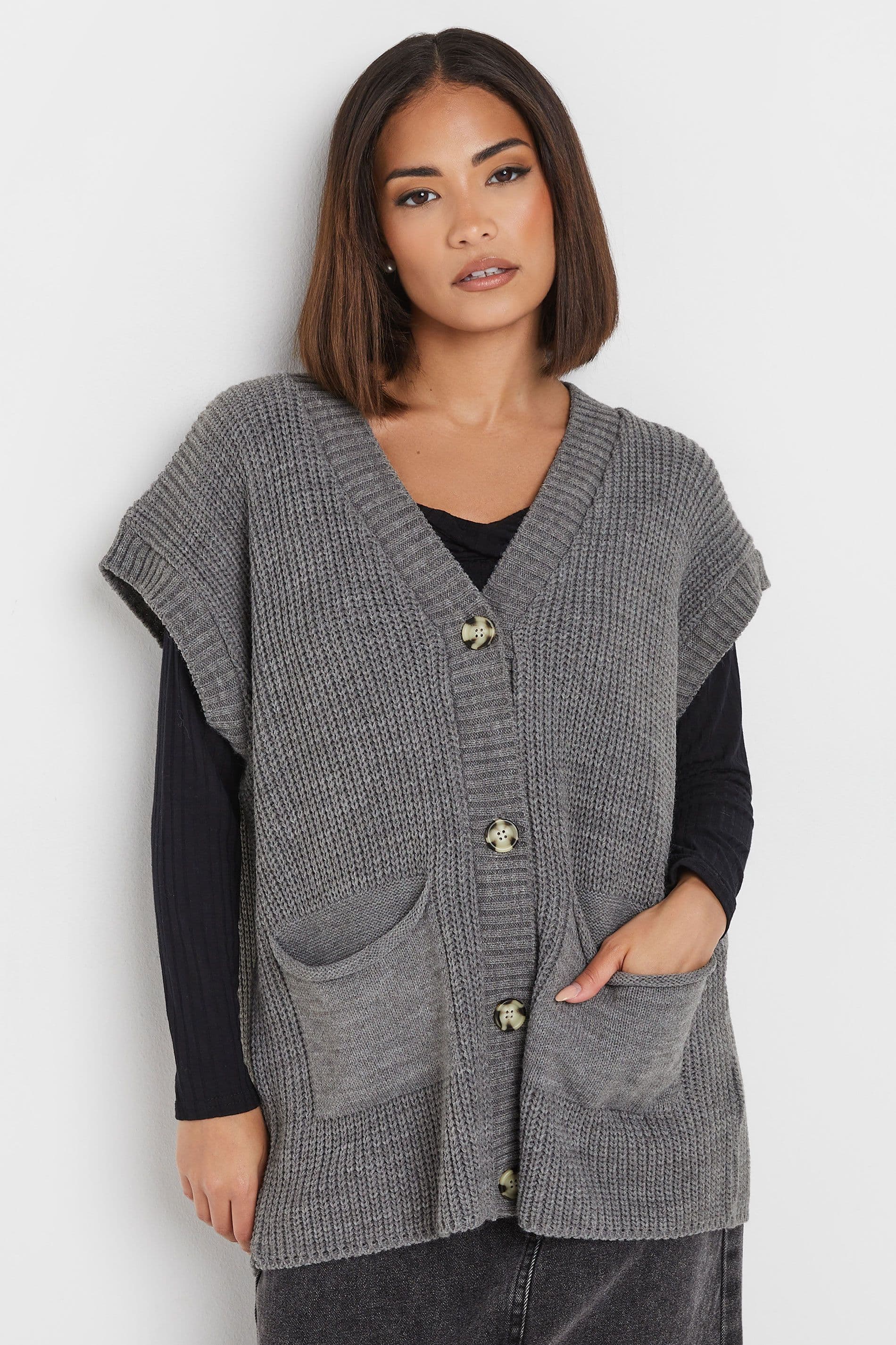 PixieGirl Women's Petite Sleeveless Cardigan in Grey | Size: 6-8
