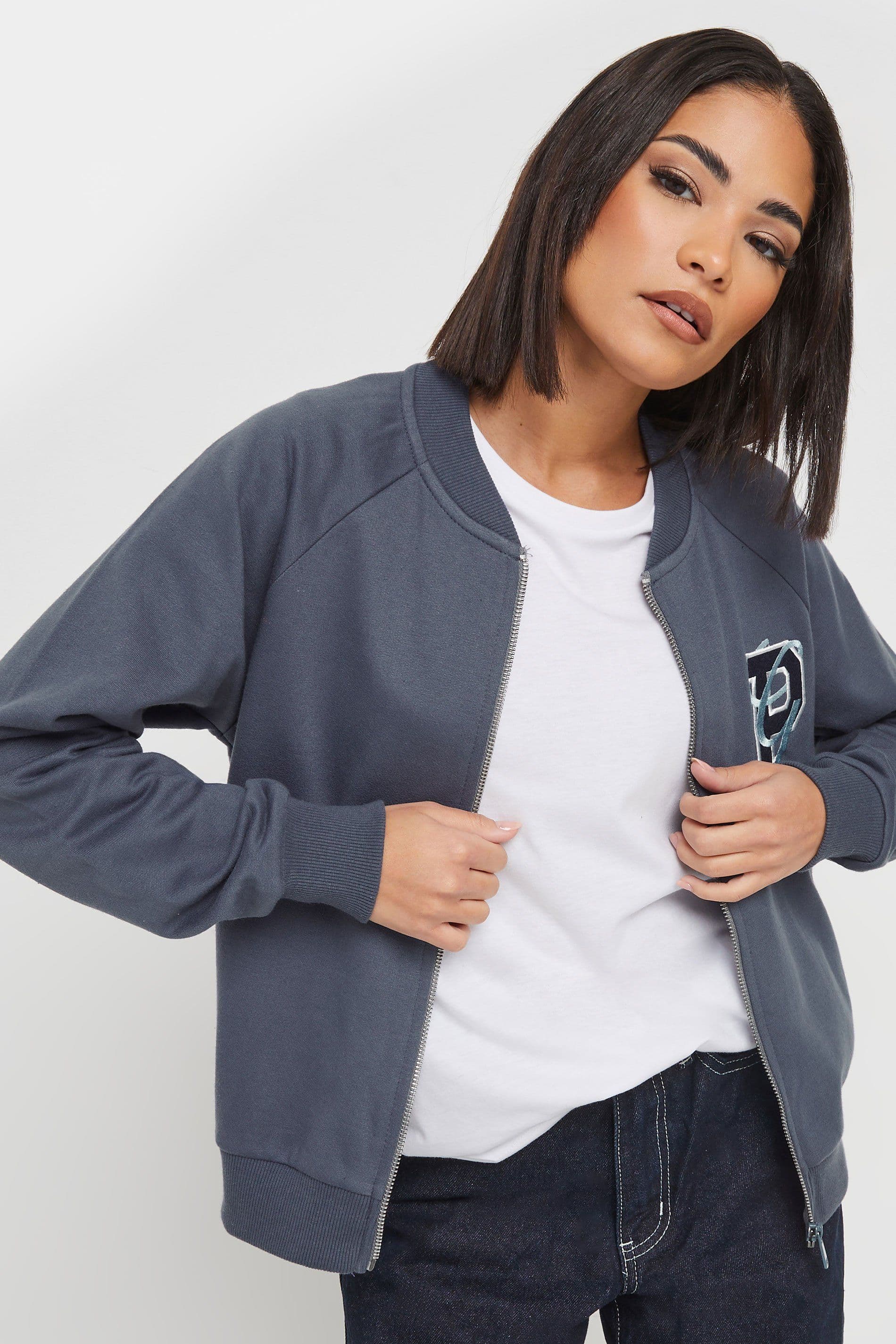 PixieGirl Women's Petite Jersey Bomber Jacket in Blue | Size: 12
