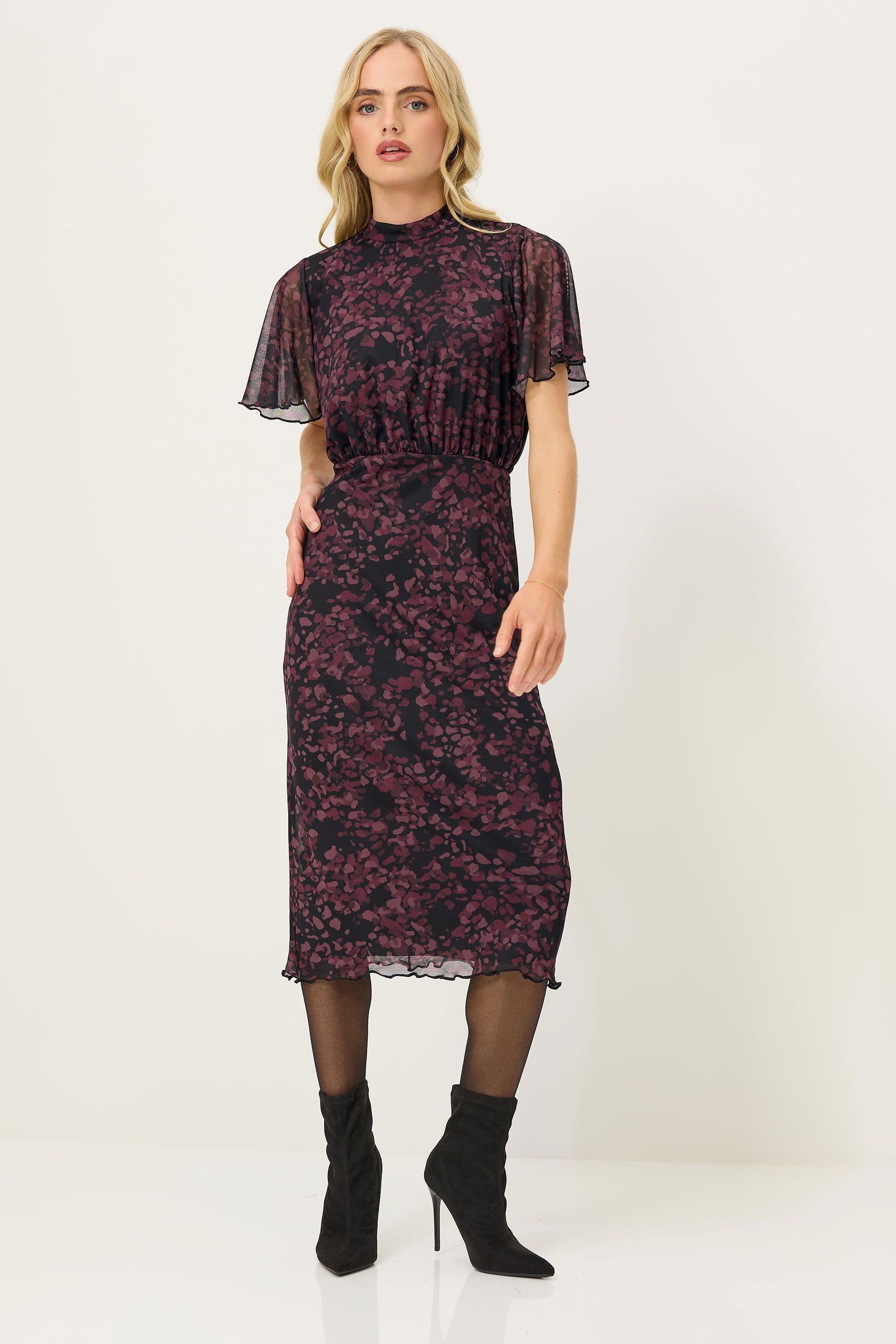 PixieGirl Women's Petite Abstract Animal Print Dress in Burgundy | Size: 10