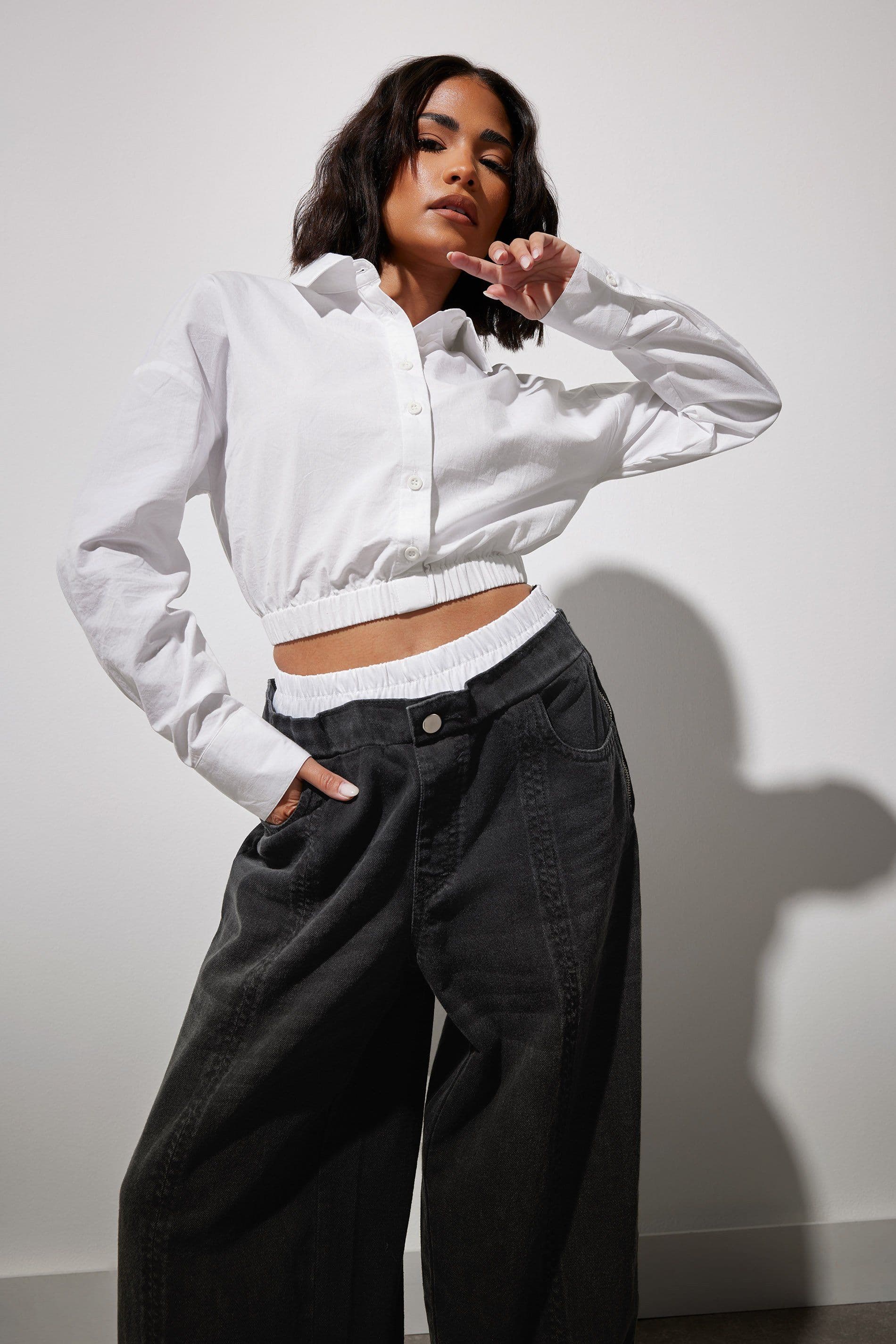 PixieGirl Women's Petite Elasticated Hem Shirt in White | Size: 12