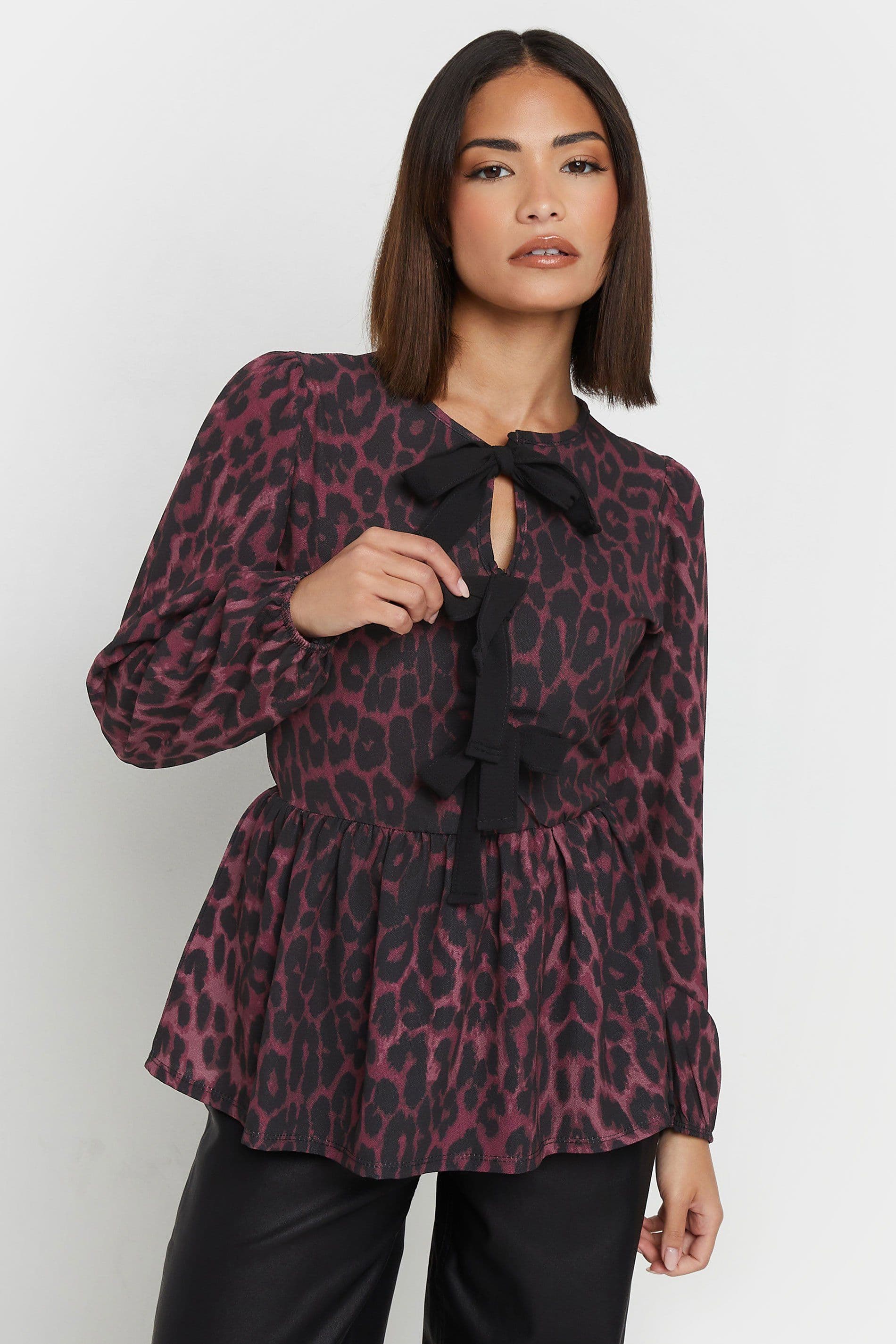 PixieGirl Women's Petite Leopard Print Peplum Top in Purple | Size: 8