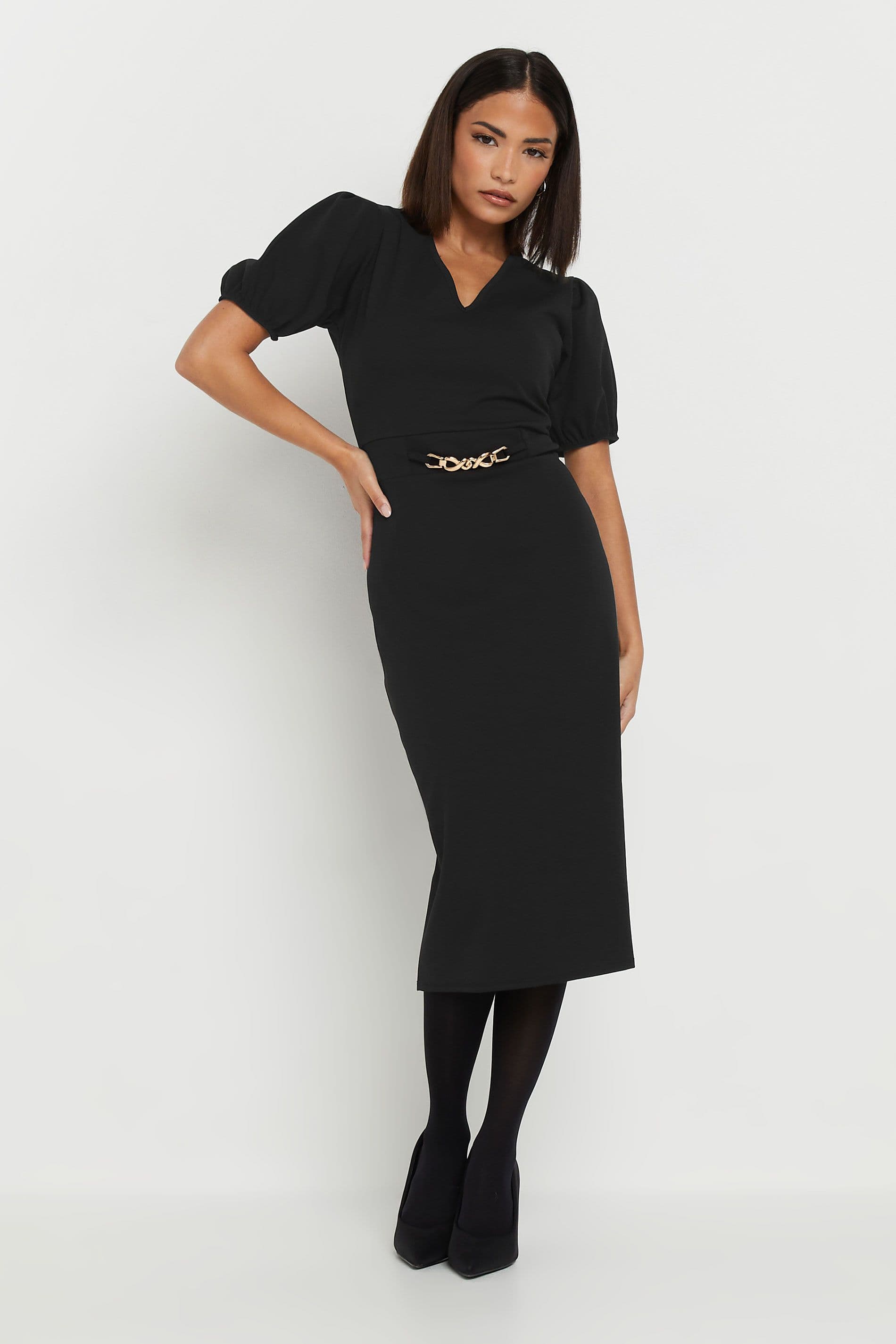 PixieGirl Women's Petite Scuba Midi Dress in Black | Size: 10