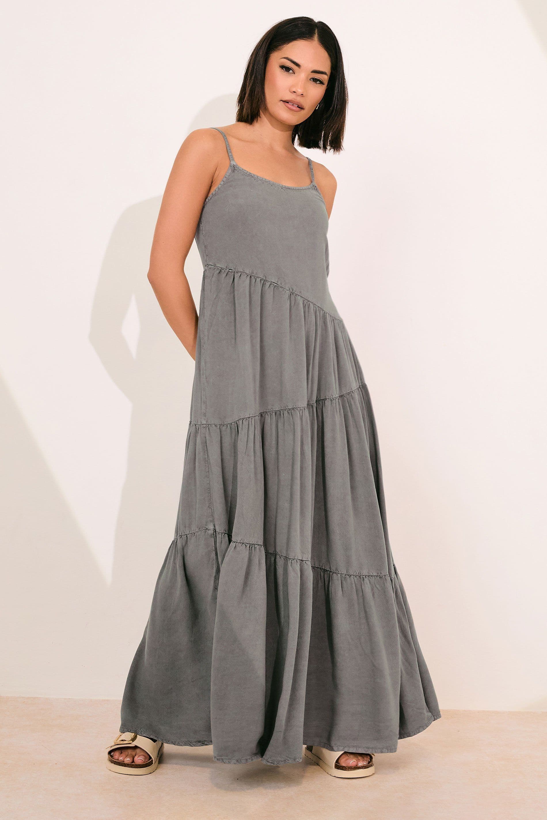 PixieGirl Women's Petite Acid Wash Asymmetric Dress in Grey | Size: 6