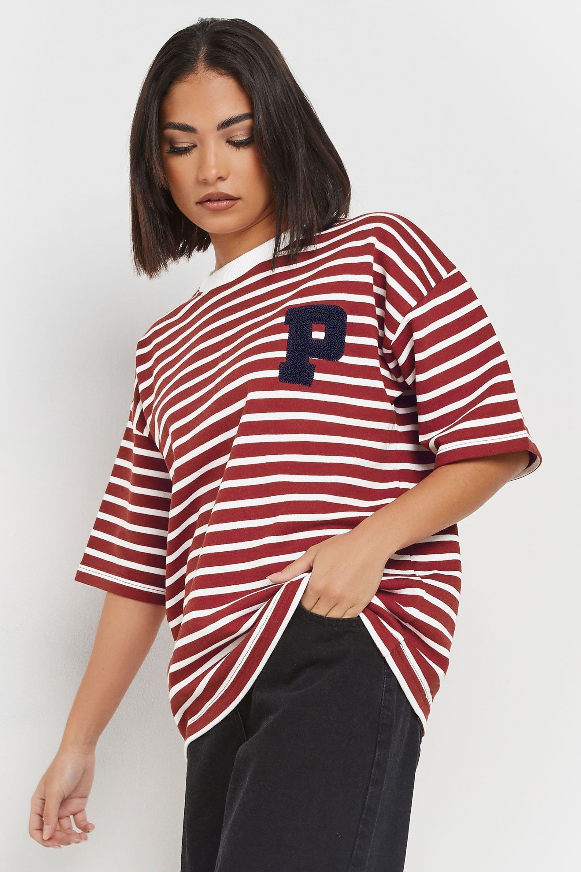 PixieGirl Women's Petite Striped T-Shirt in Red | Size: 10