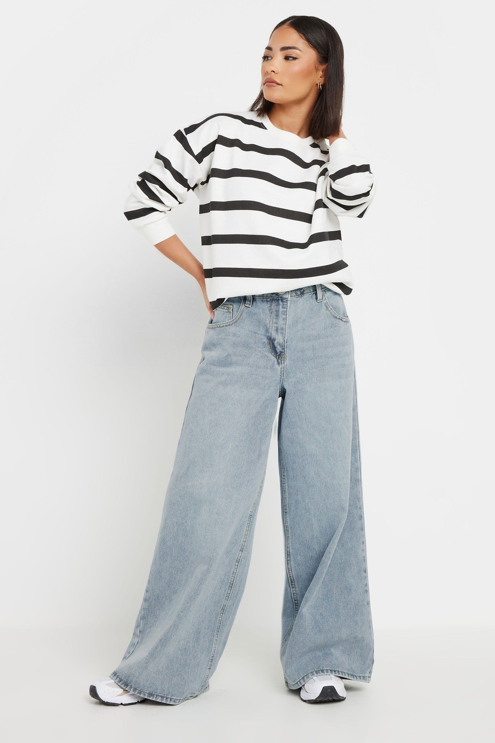 PixieGirl Women's Petite Palazzo Wide Leg Jeans in Light Blue | Size: 14