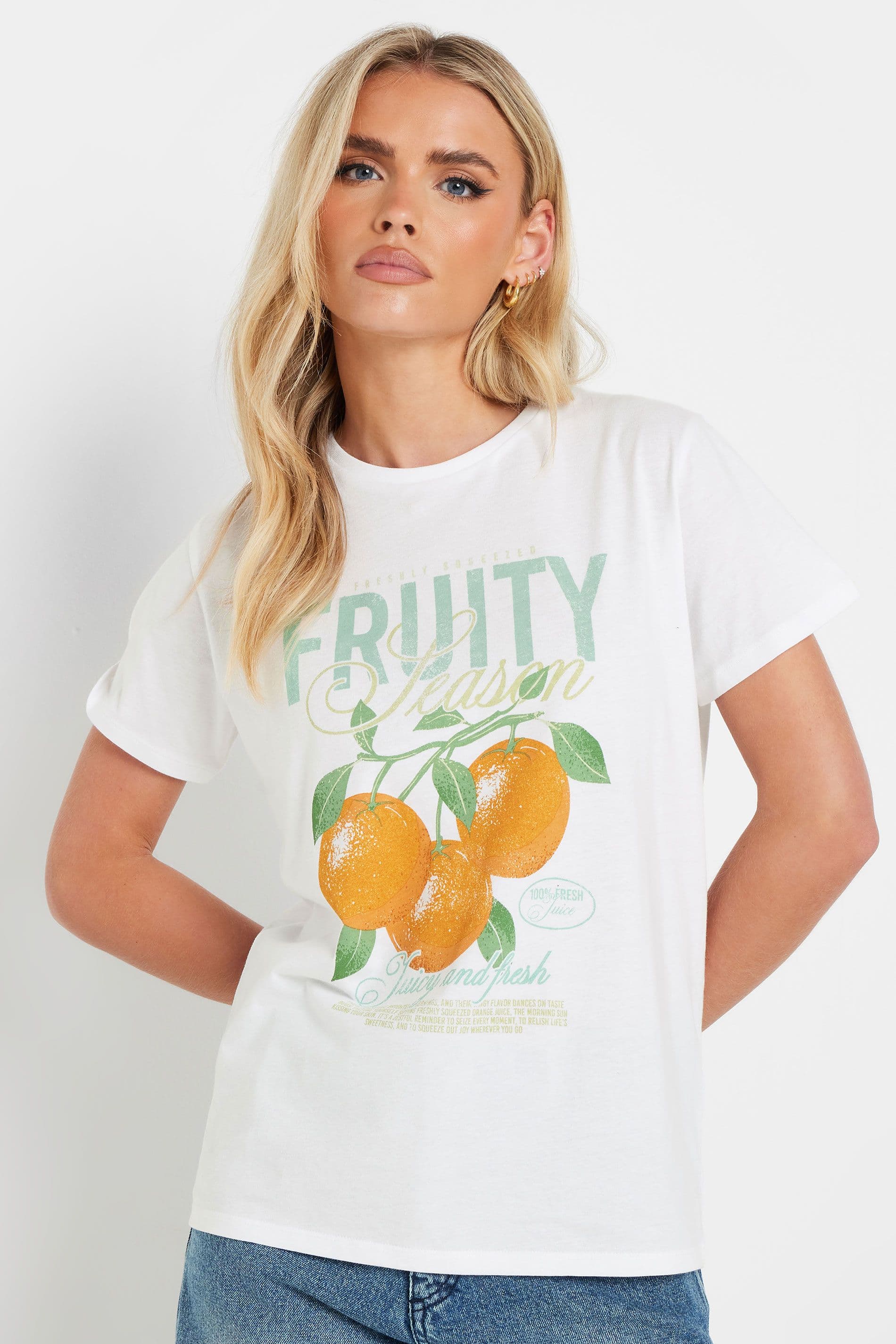 PixieGirl Women's Petite 'Fruity' Graphic T-Shirt in White | Size: 16