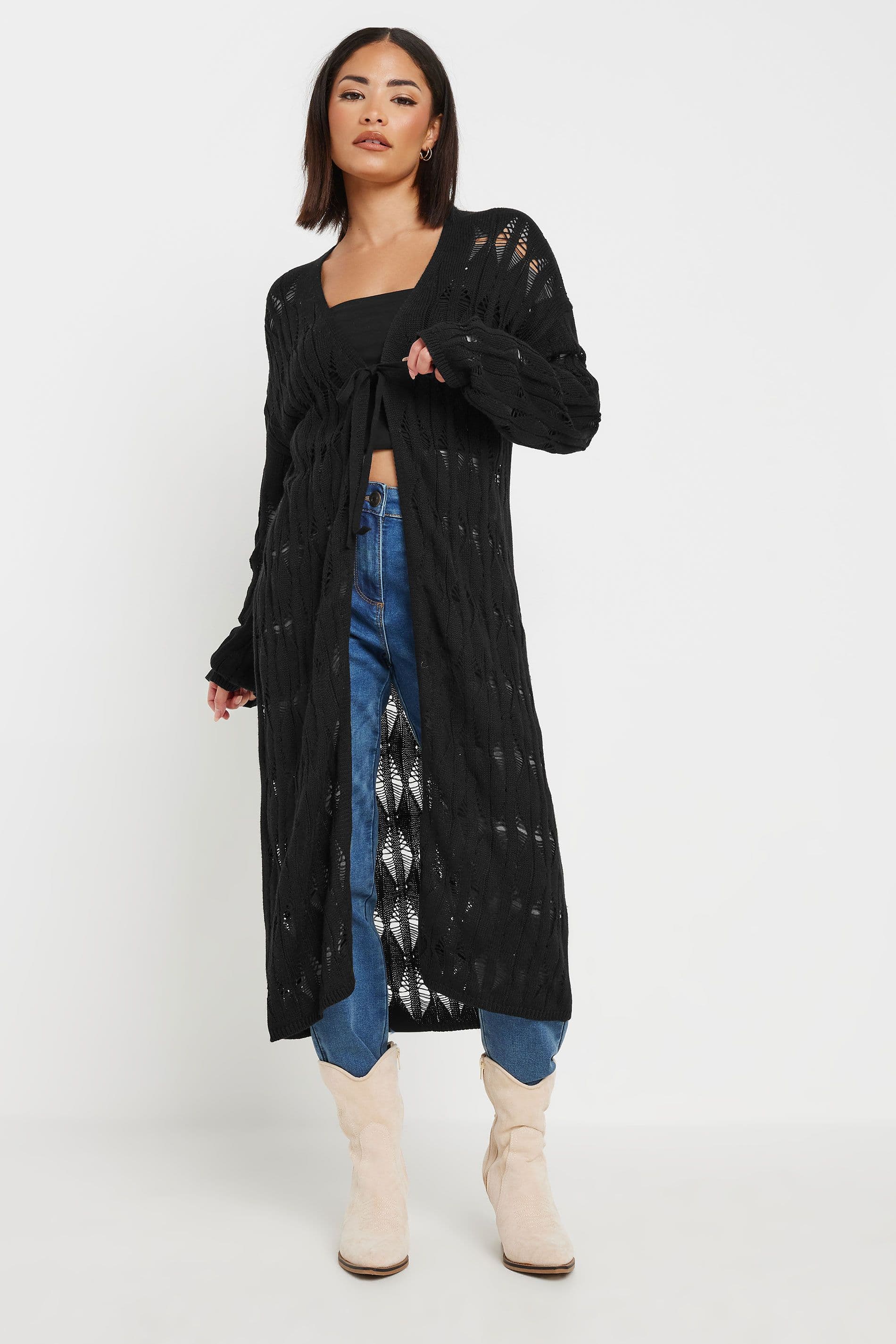 PixieGirl Women's Petite Crochet Cardigan in Black | Size: 10-12