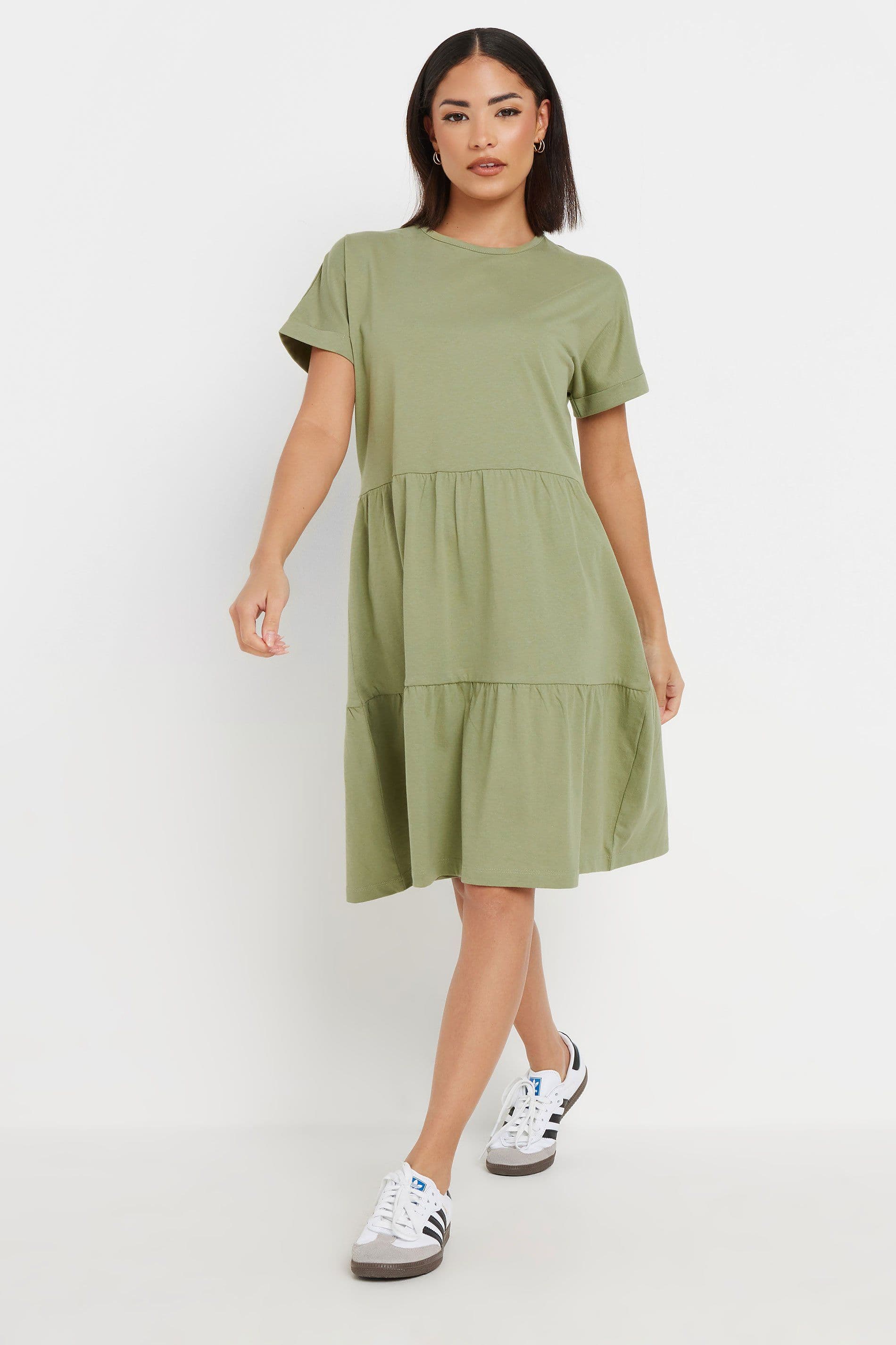 PixieGirl Women's Petite Tiered Smock Dress in Light Green | Size: 14