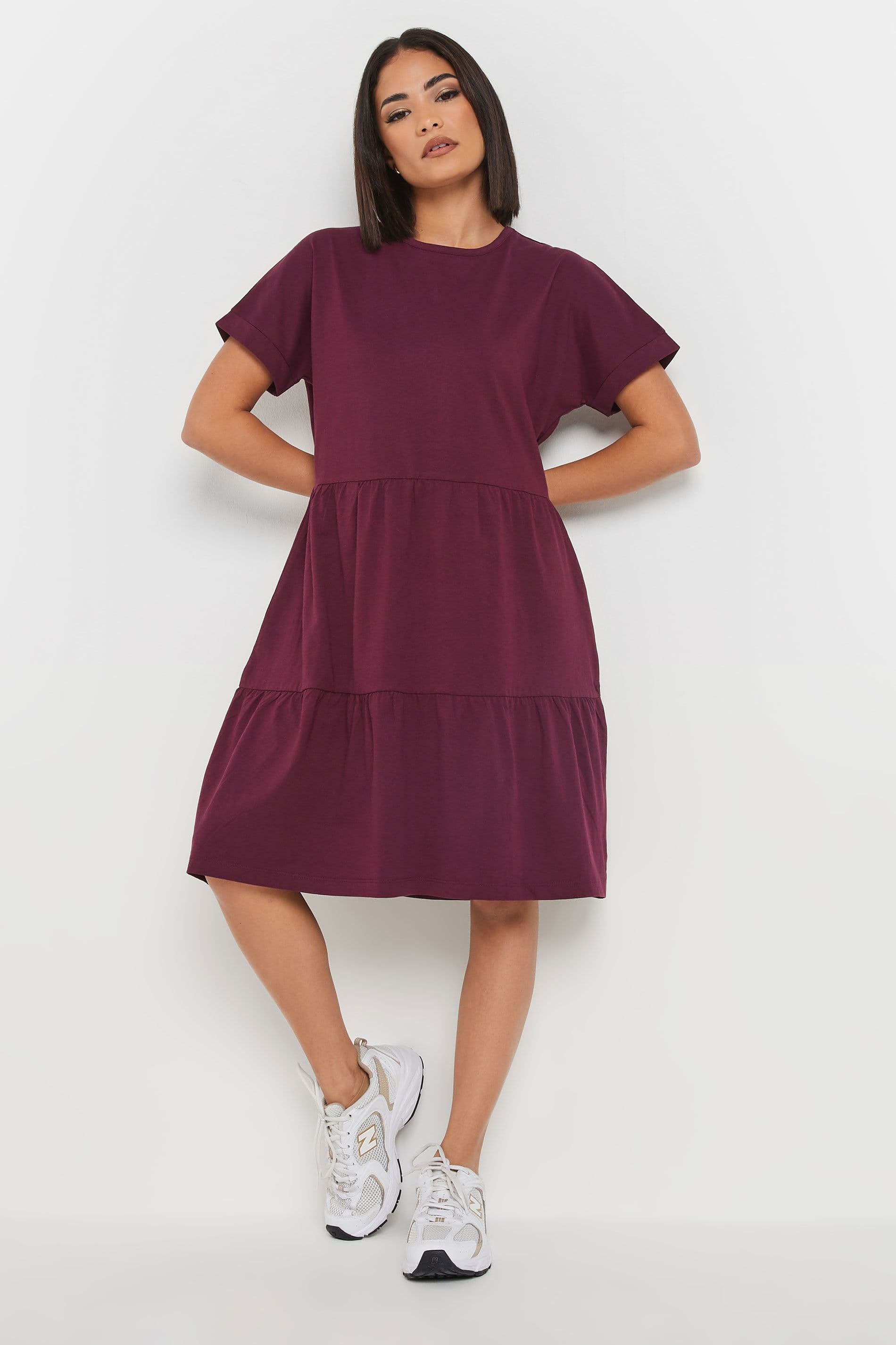 PixieGirl Women's Petite Tiered Smock Dress in Burgundy | Size: 10
