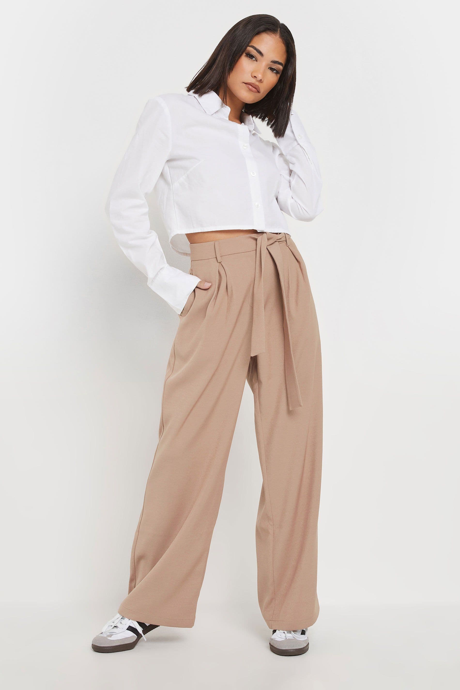 PixieGirl Women's Petite Wrap Belt Trousers in Pink | Size: 12