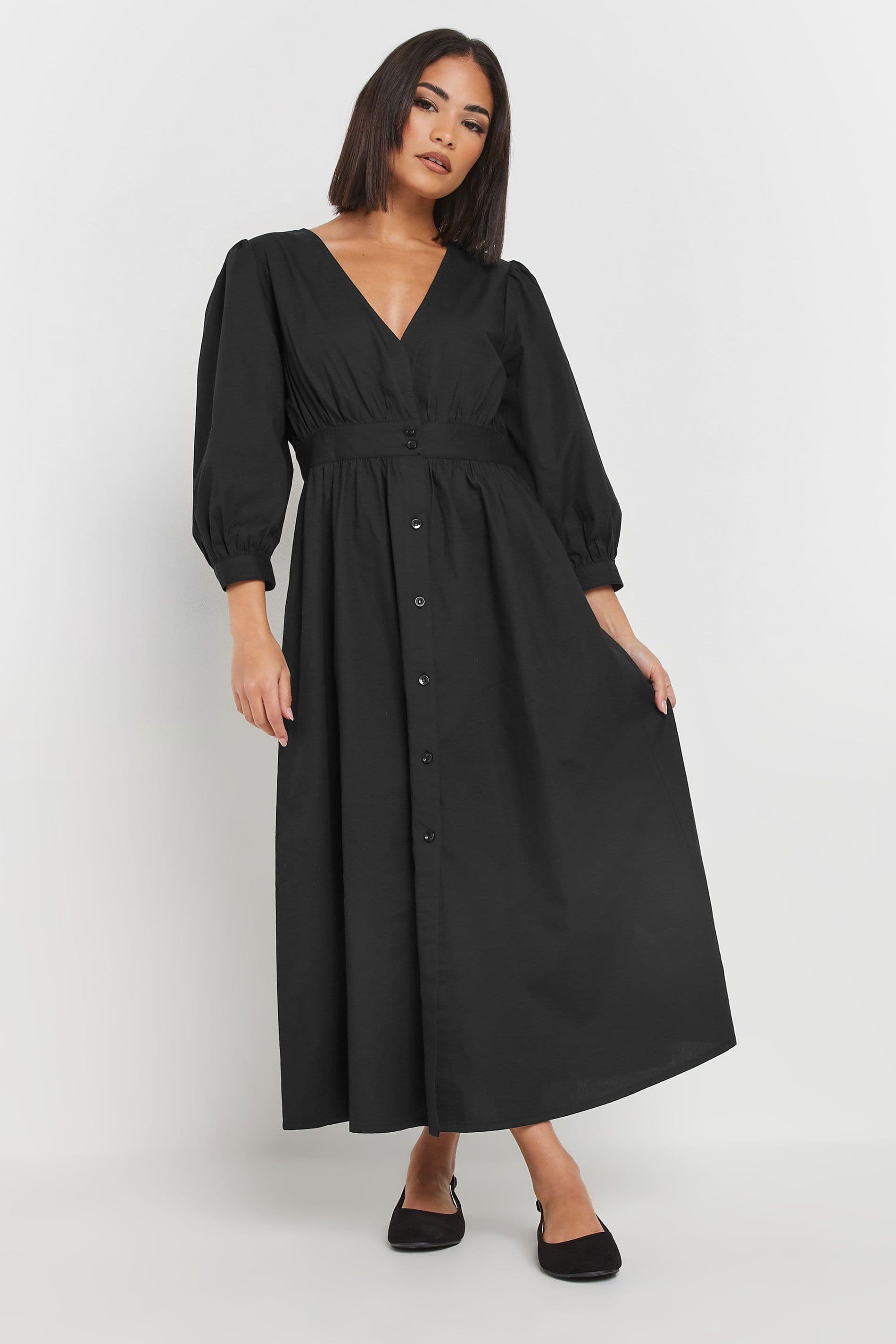PixieGirl Women's Petite Button Midi Dress in Black | Size: 8