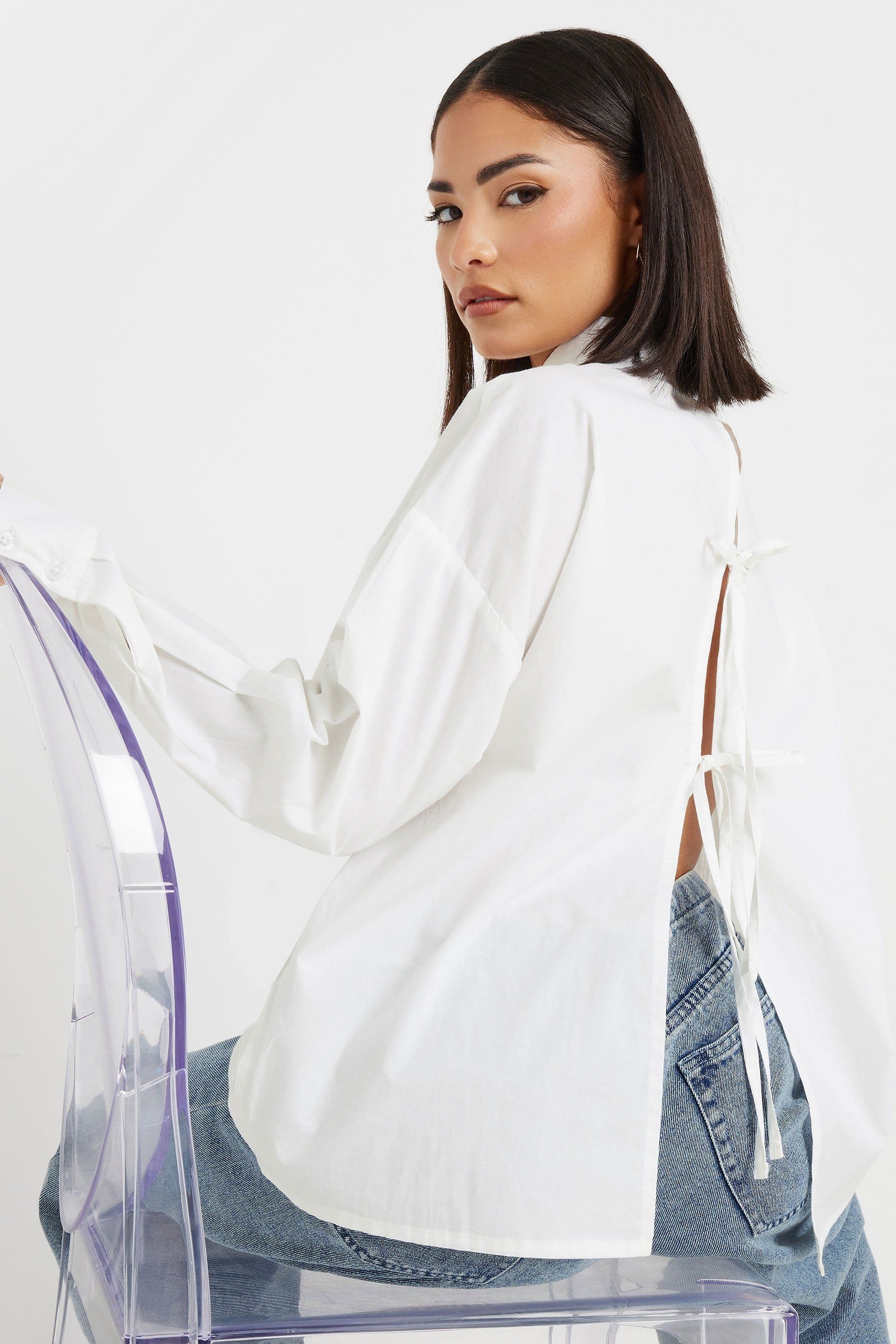 PixieGirl Women's Petite Tie Back Shirt in White | Size: 8