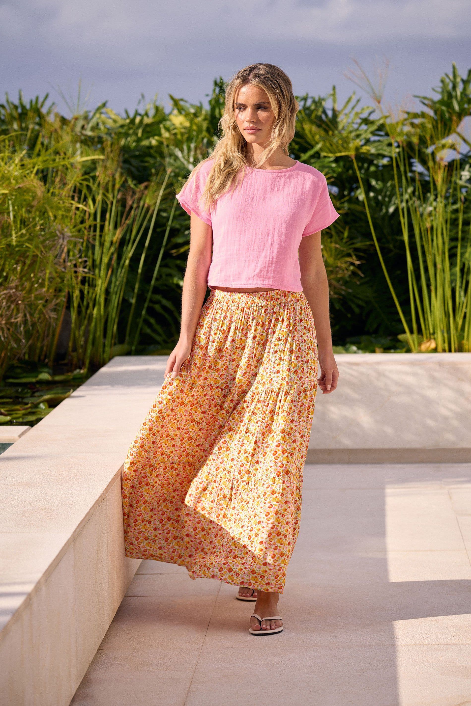 PixieGirl Women's Petite Ditsy Floral Maxi Skirt in Orange | Size: 10