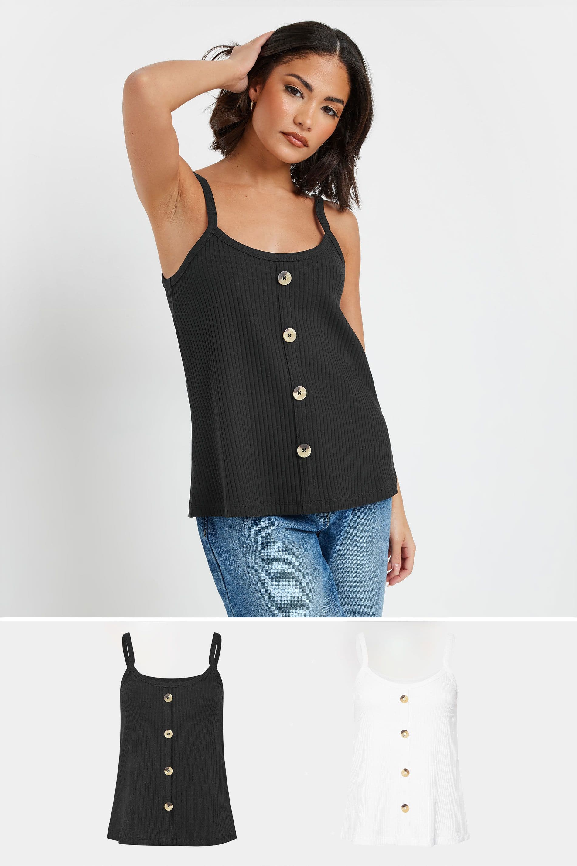 PixieGirl Women's Petite 2 Pack Cami Vest Tops in Black | Size: 8