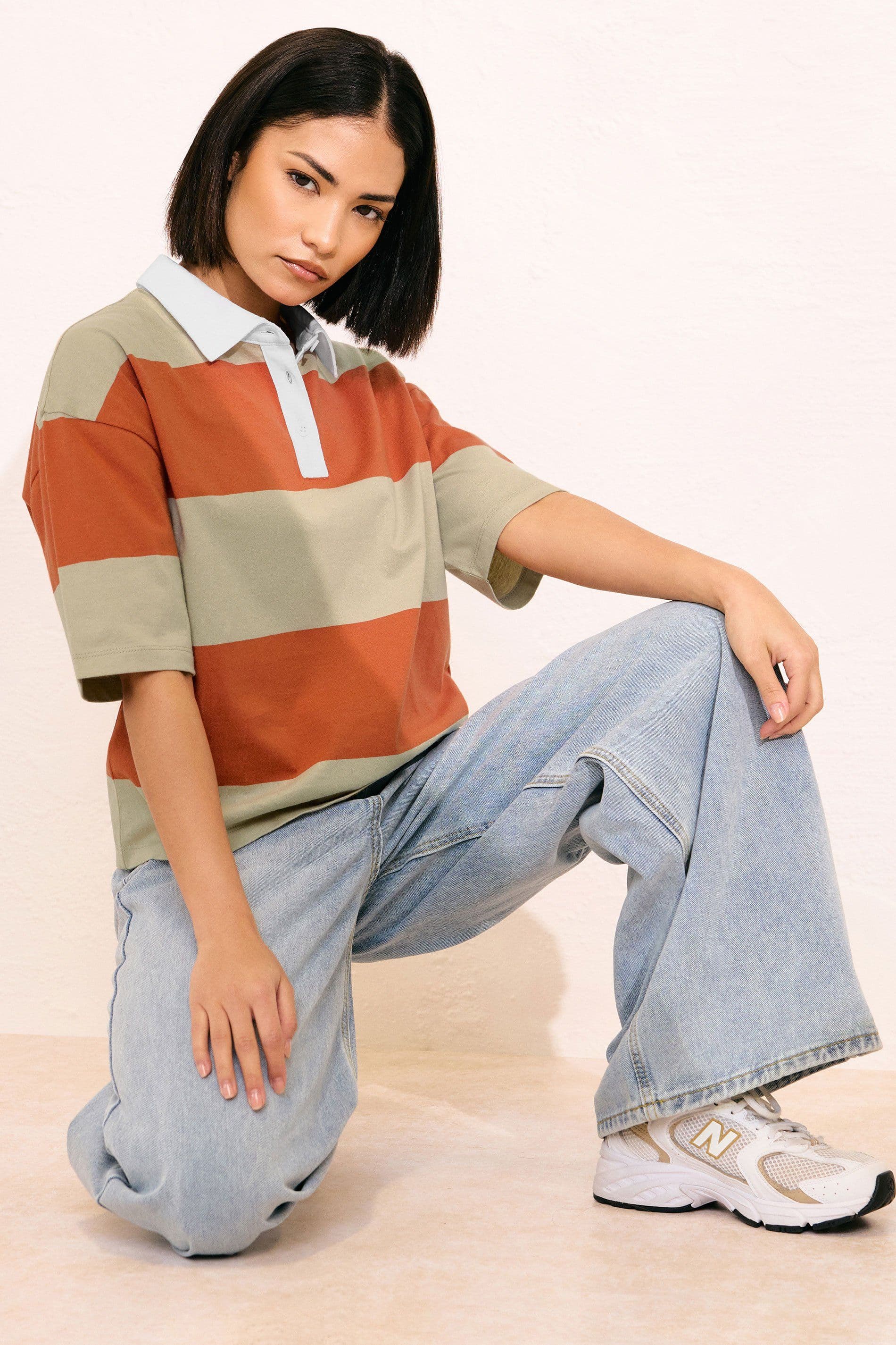 PixieGirl Women's Petite Striped Rugby T-Shirt in Orange | Size: 10