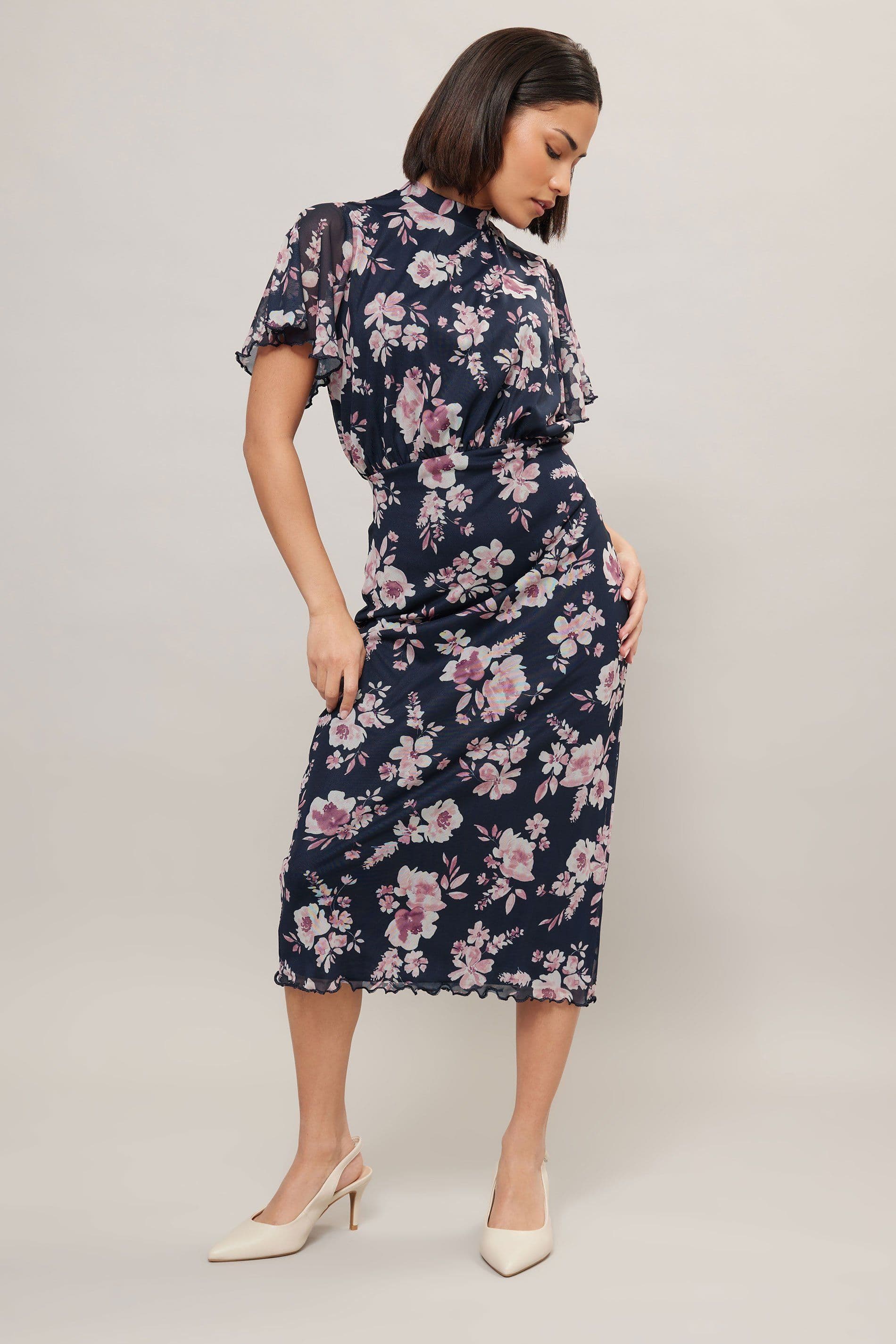 PixieGirl Women's Petite Floral Mesh Dress in Dark Navy | Size: 6