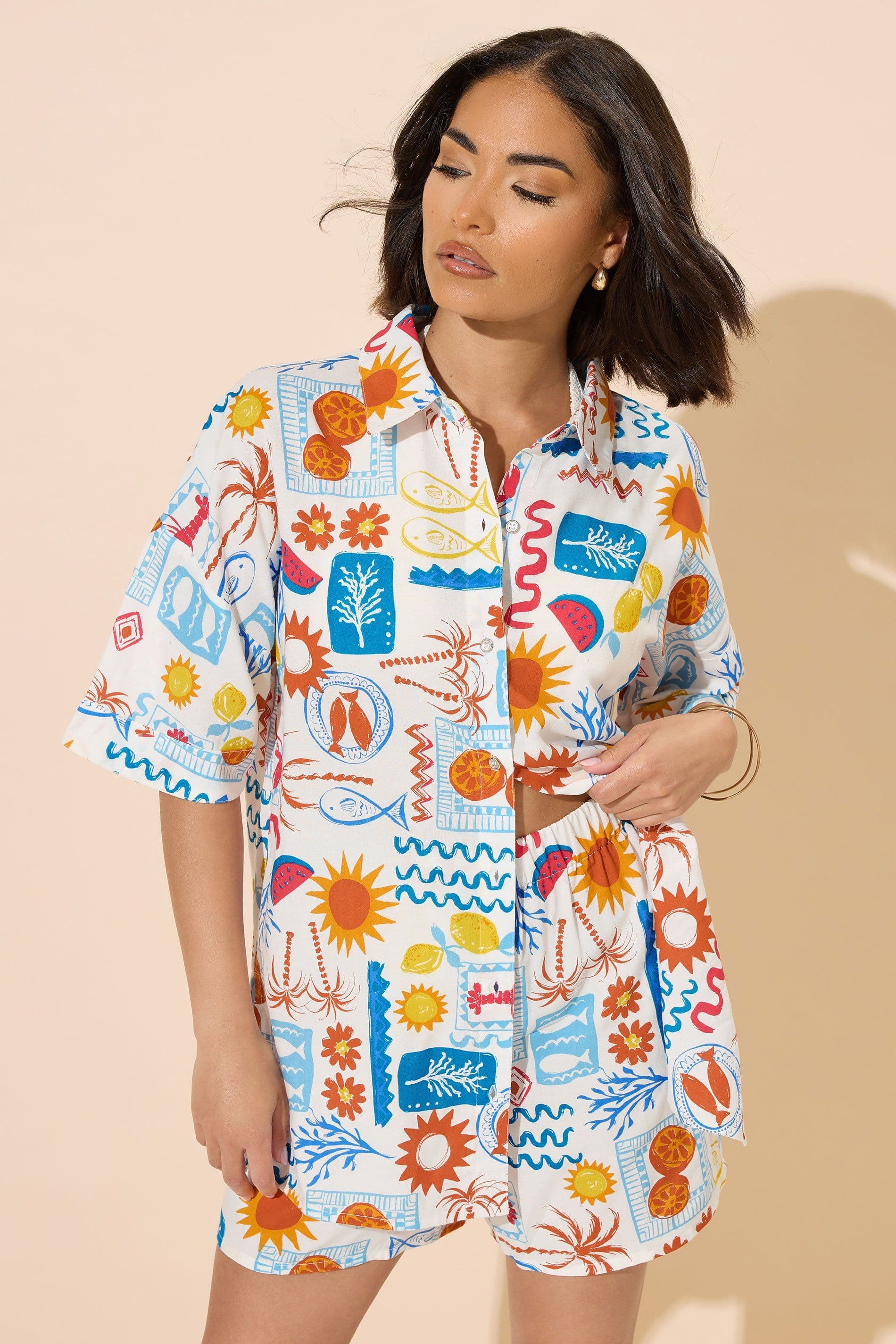 PixieGirl Women's Petite Postcard Graphic Shirt in White | Size: 14