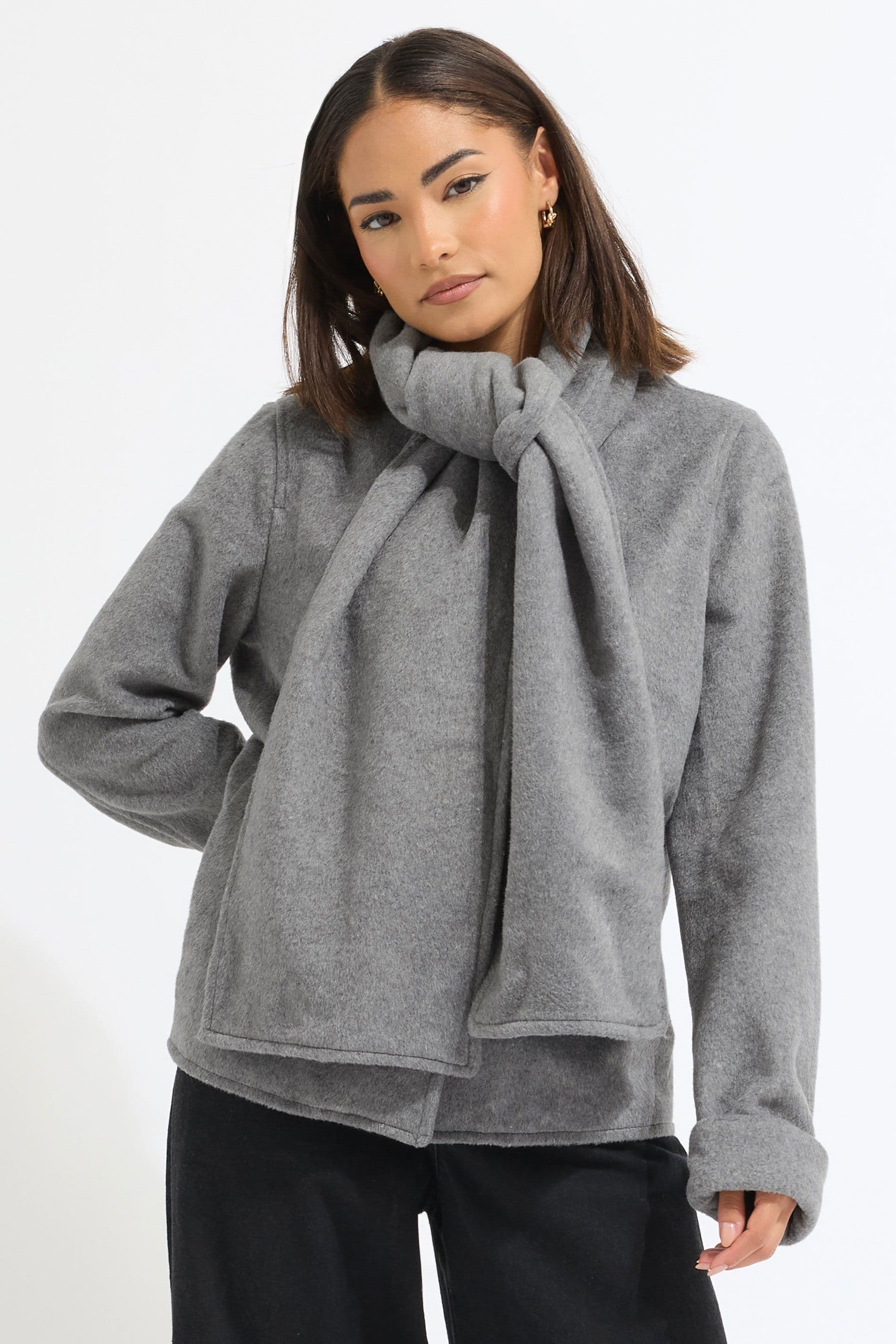 PixieGirl Women's Petite Formal Scarf Coat in Dark Grey | Size: 18