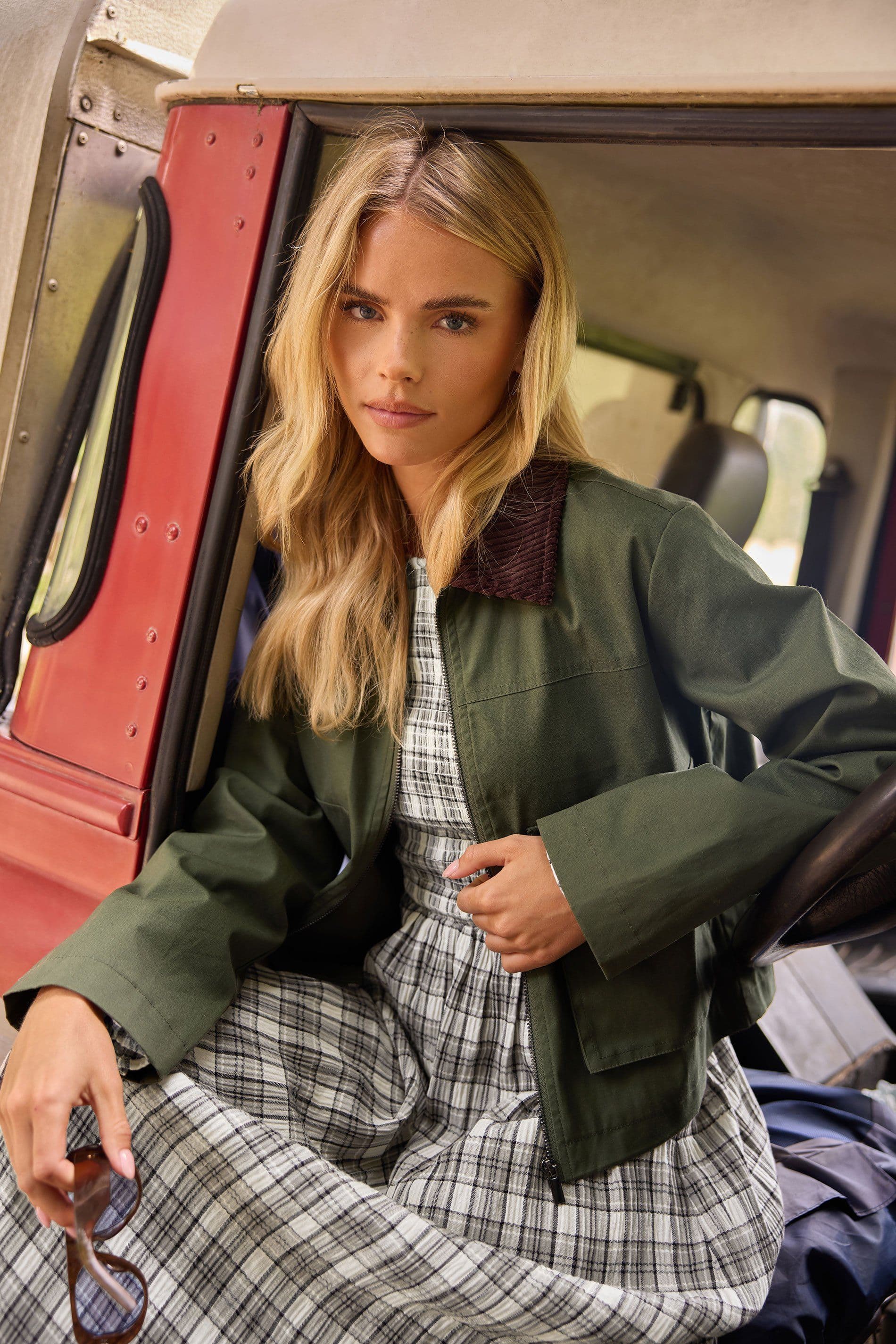 PixieGirl Women's Petite Cord Collar Barn Jacket in Green | Size: 10