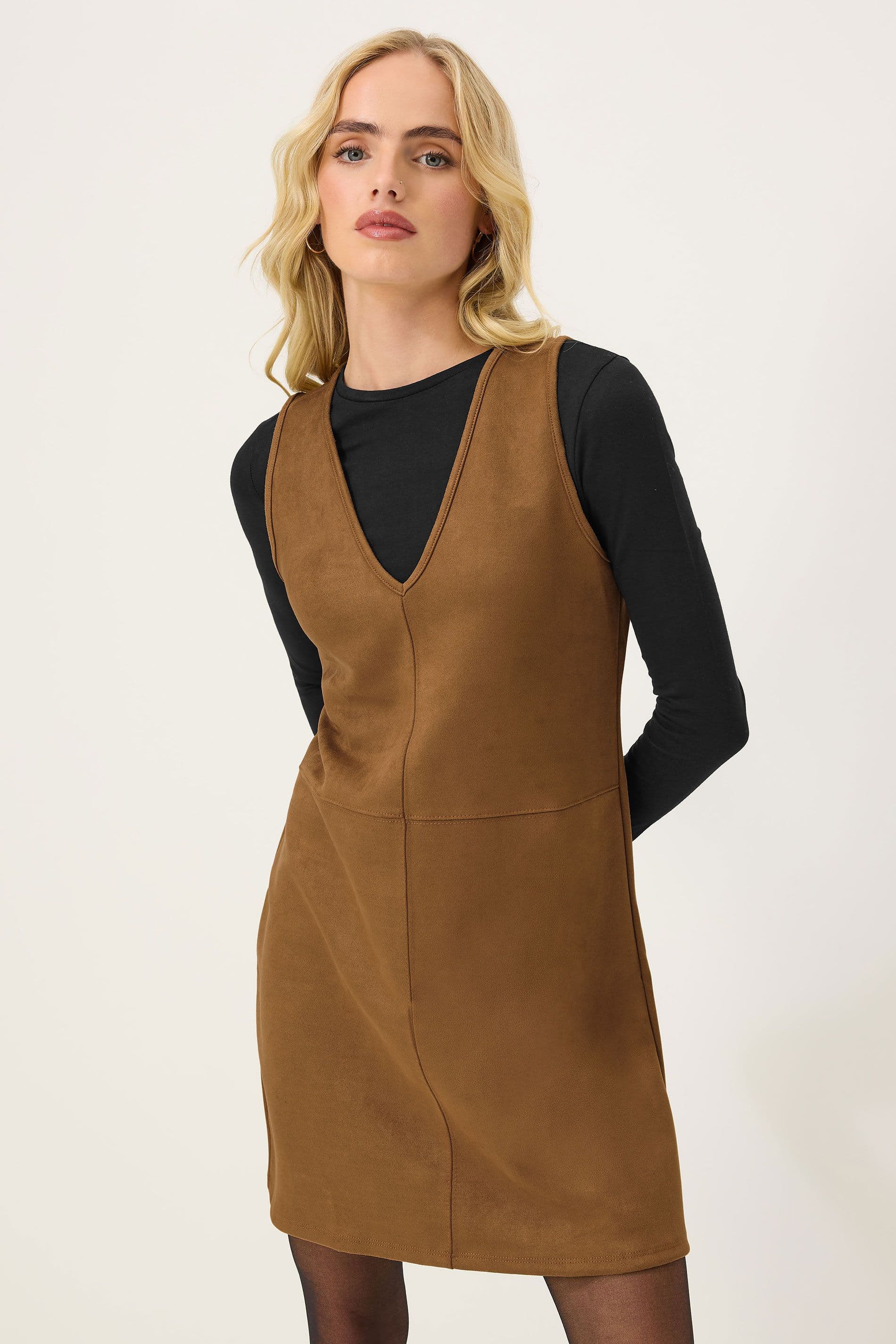 PixieGirl Women's Petite Suedette Mini Dress in Camel | Size: 10
