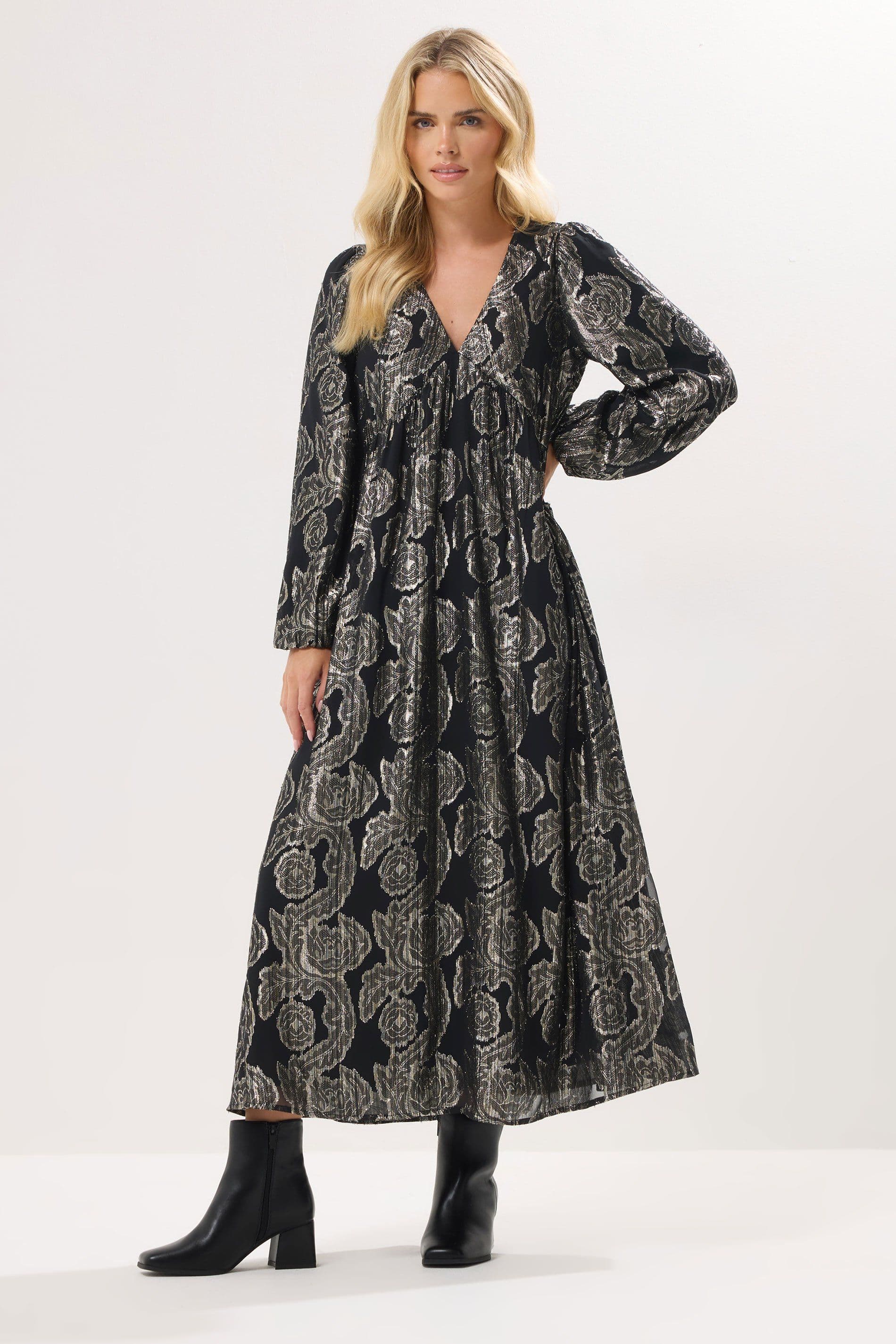 PixieGirl Women's Petite Jacquard Floral Dress in Black | Size: 14