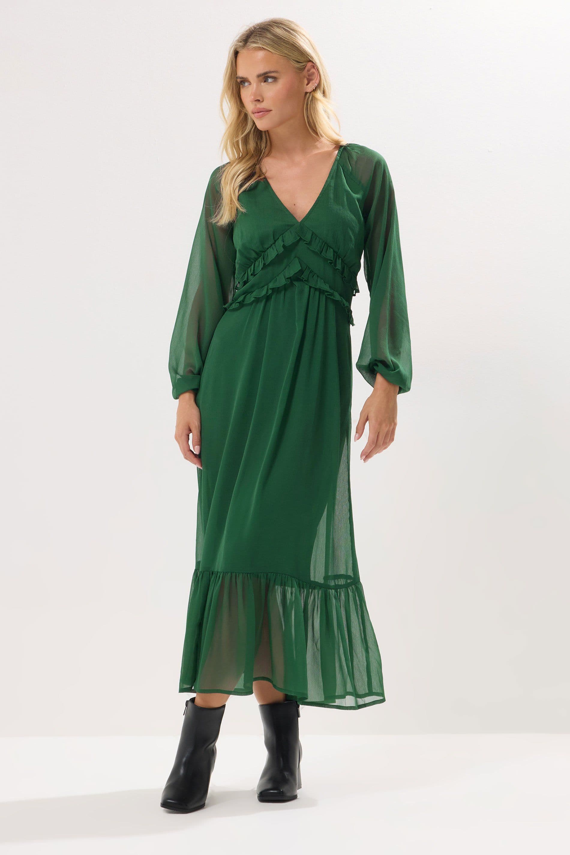 PixieGirl Women's Petite Chiffon Midi Dress in Green | Size: 8