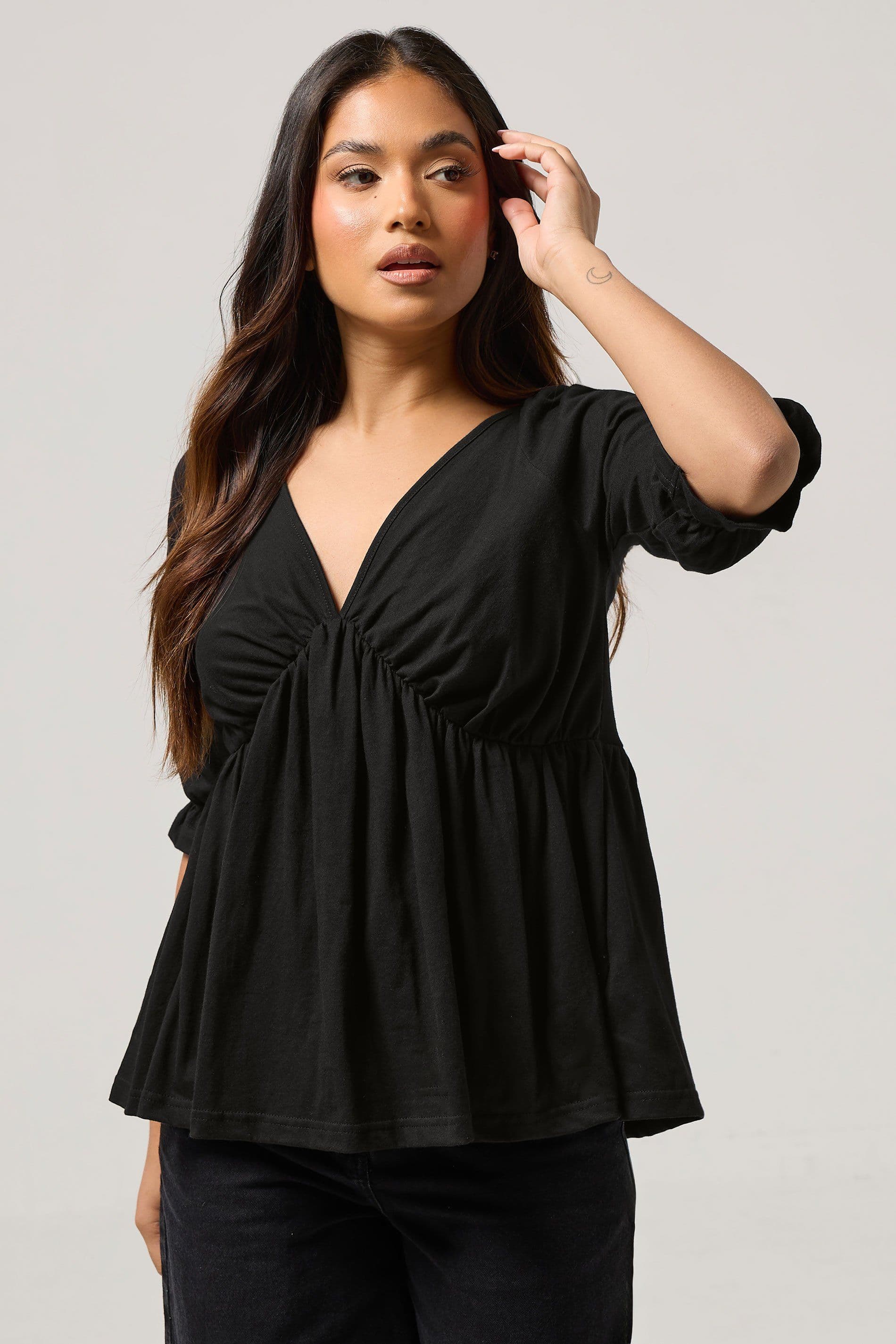PixieGirl Women's Petite Smock Top in Black | Size: 8