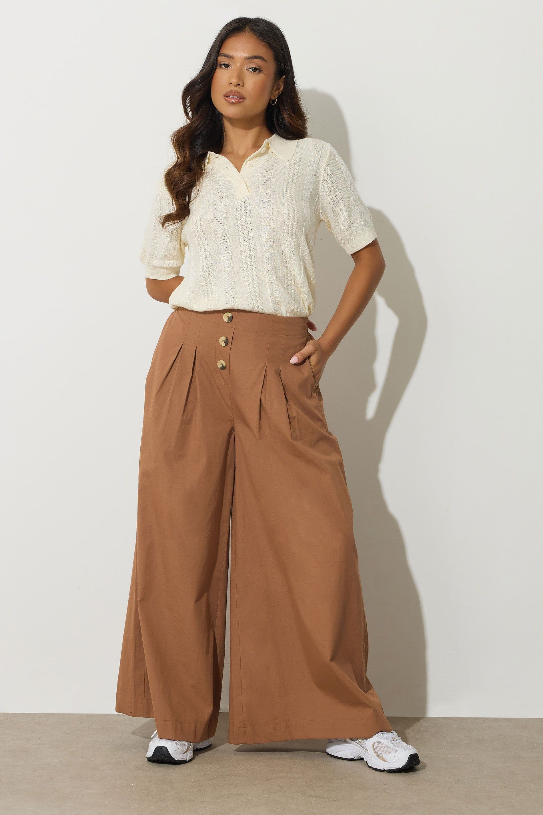 PixieGirl Women's Petite Wide Palazzo Trousers in Brown | Size: 14