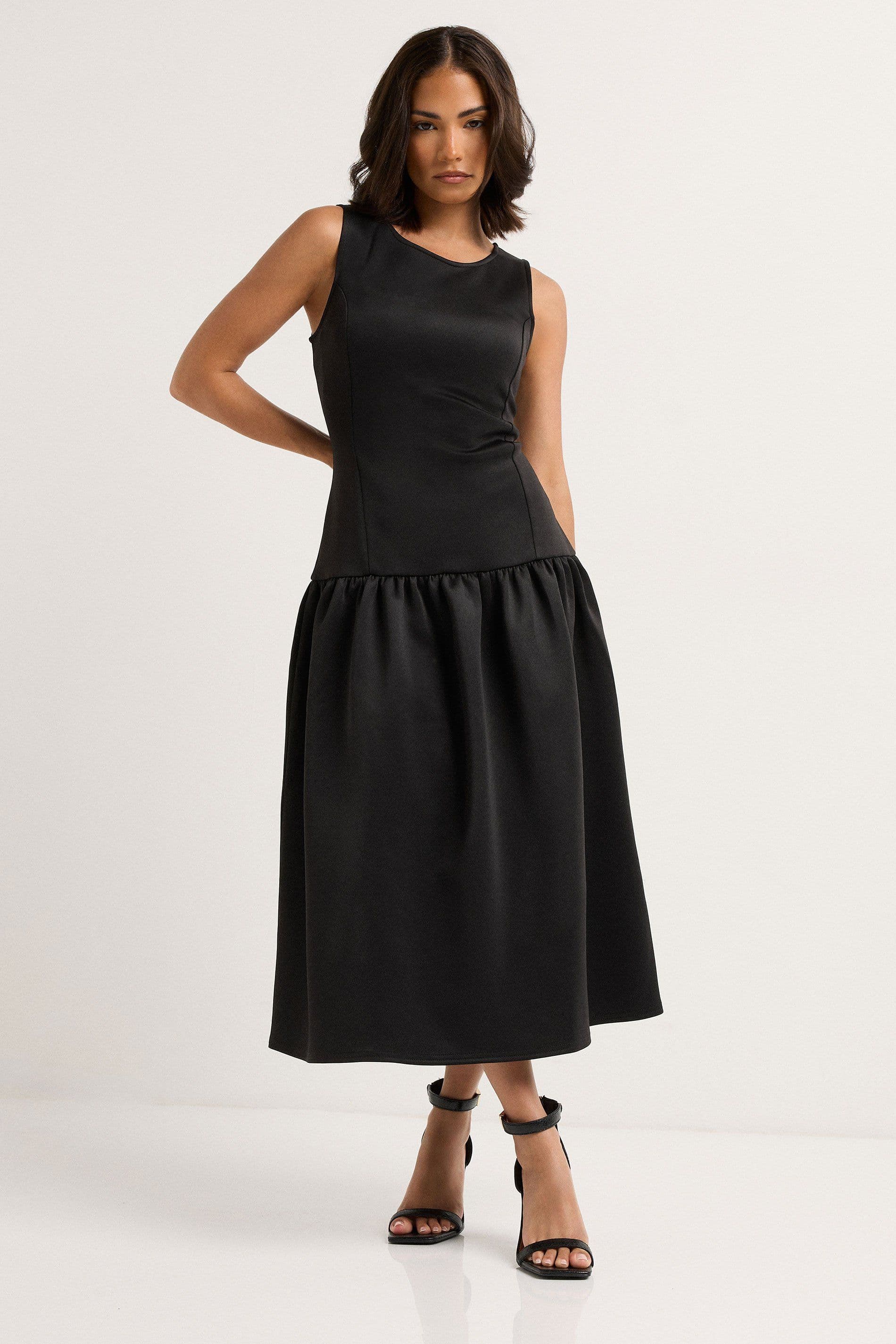 PixieGirl Women's Petite Scuba Midi Dress in Black | Size: 12