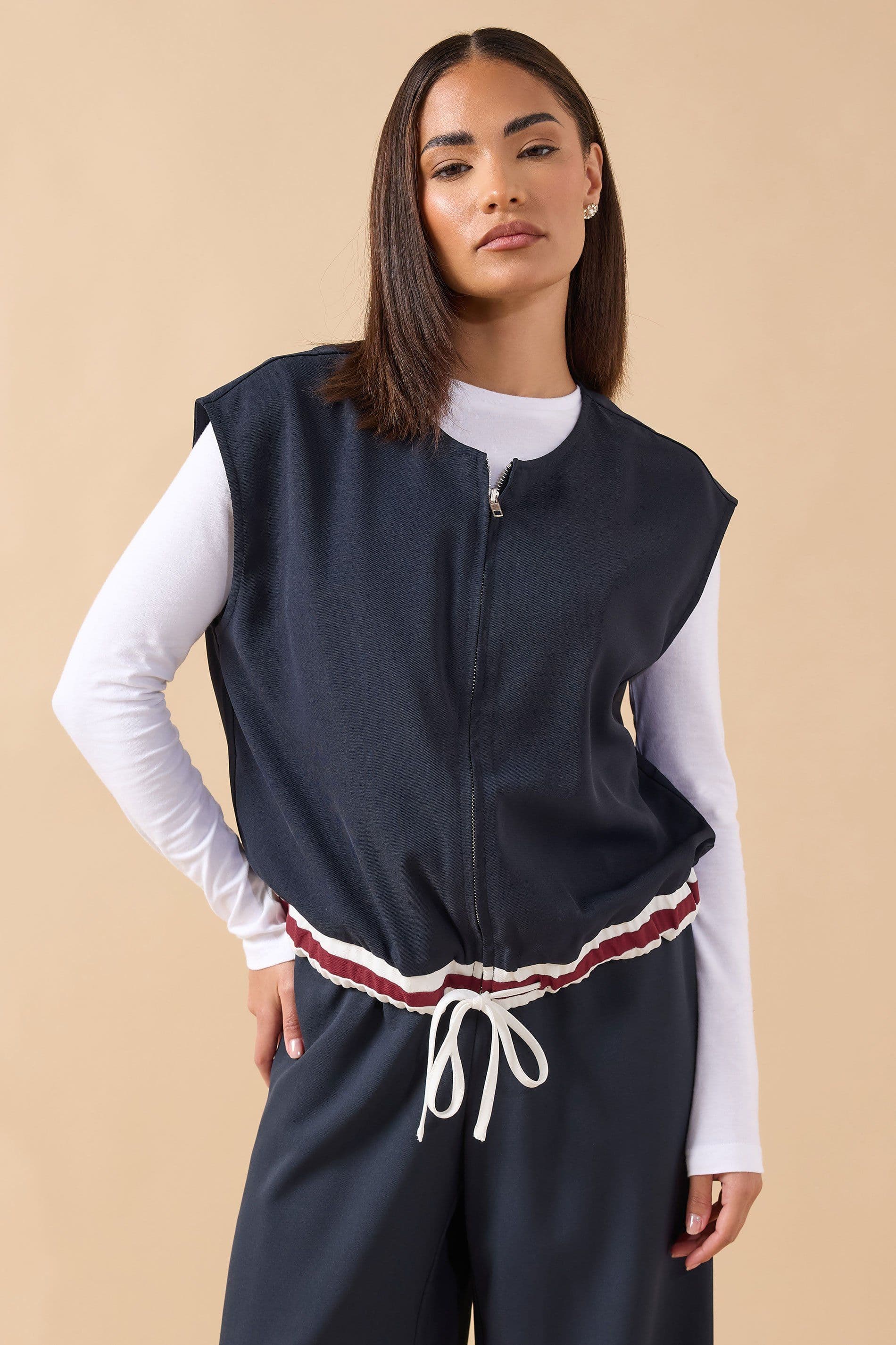 PixieGirl Women's Petite Sleeveless Jacket Top in Mid Navy | Size: 14