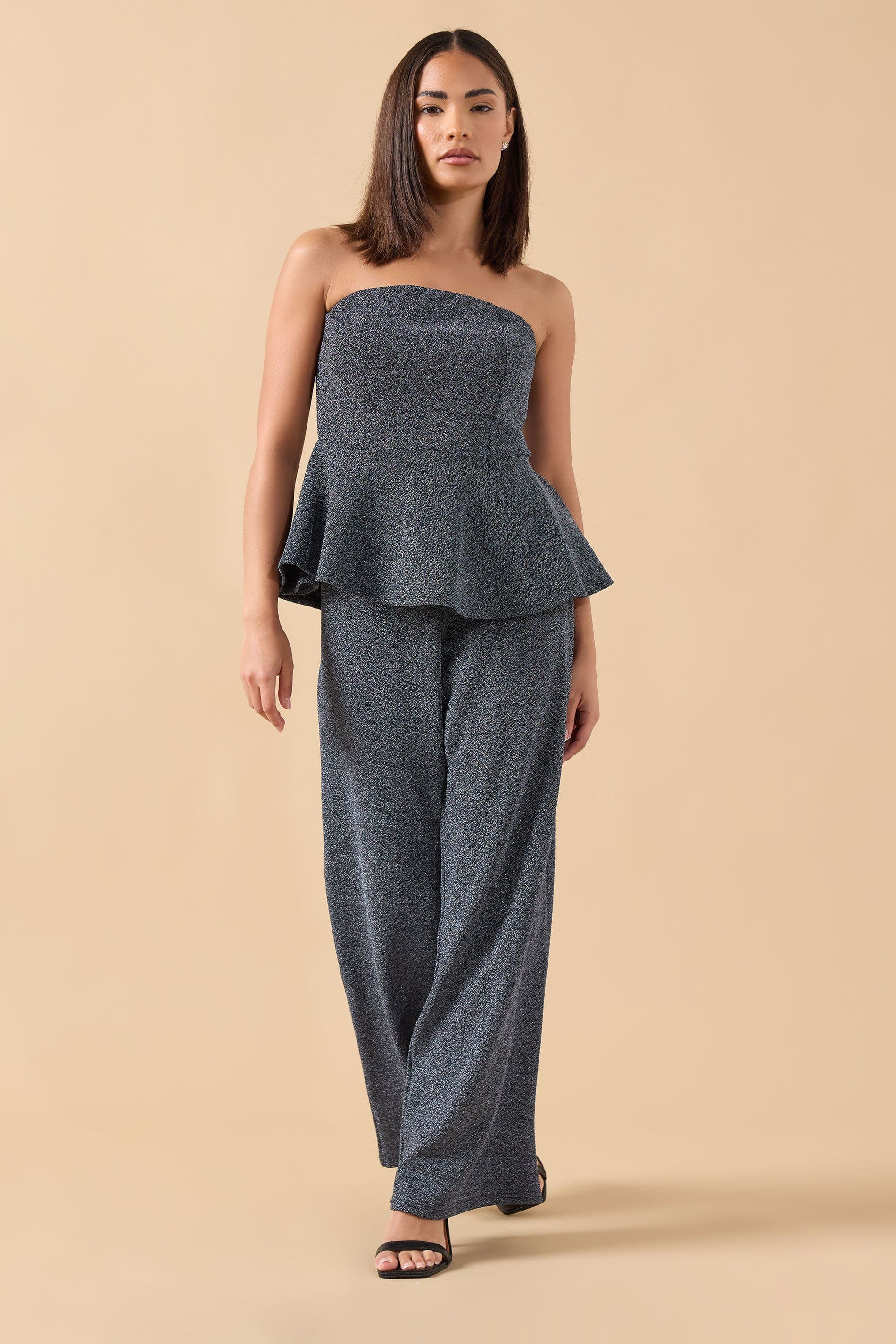 PixieGirl Women's Petite Sparkle Wide Leg Trousers in Black | Size: 8