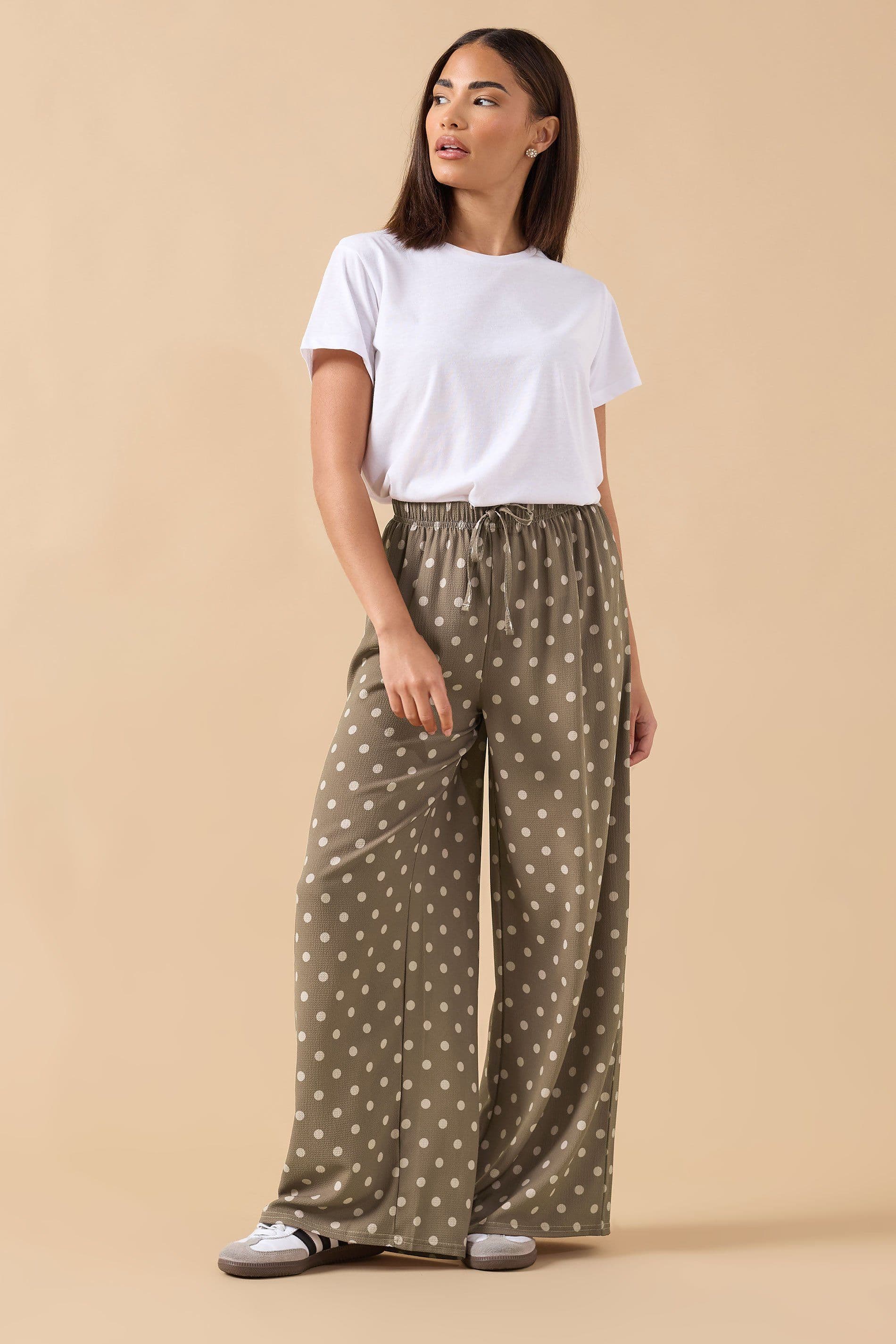 PixieGirl Women's Petite Spot Wide Leg Trousers in Brown | Size: 14