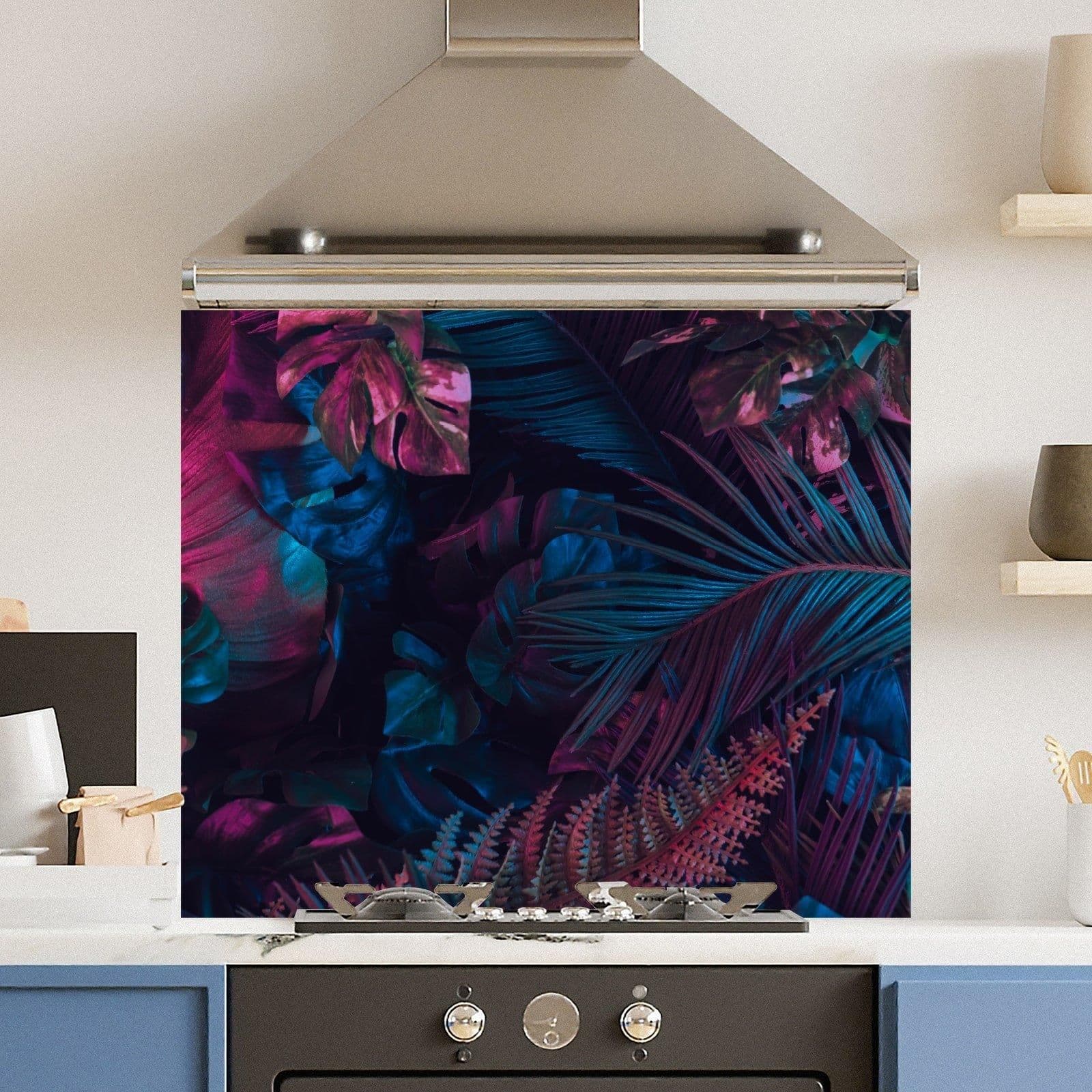 Premium 90 x 75cm 6mm Glass Fluorescent Leaf Kitchen Splashback Toughened