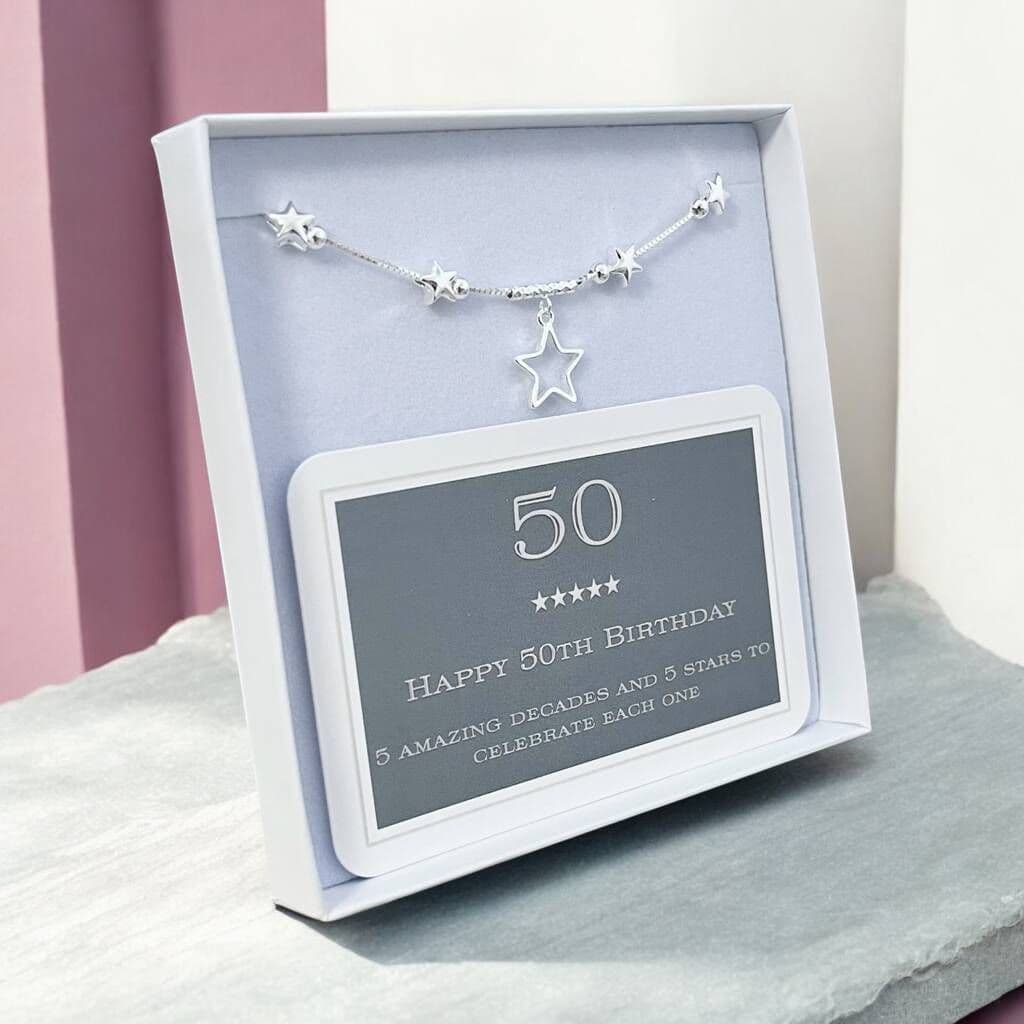 50th Birthday Solid Sterling Five Star Bracelet