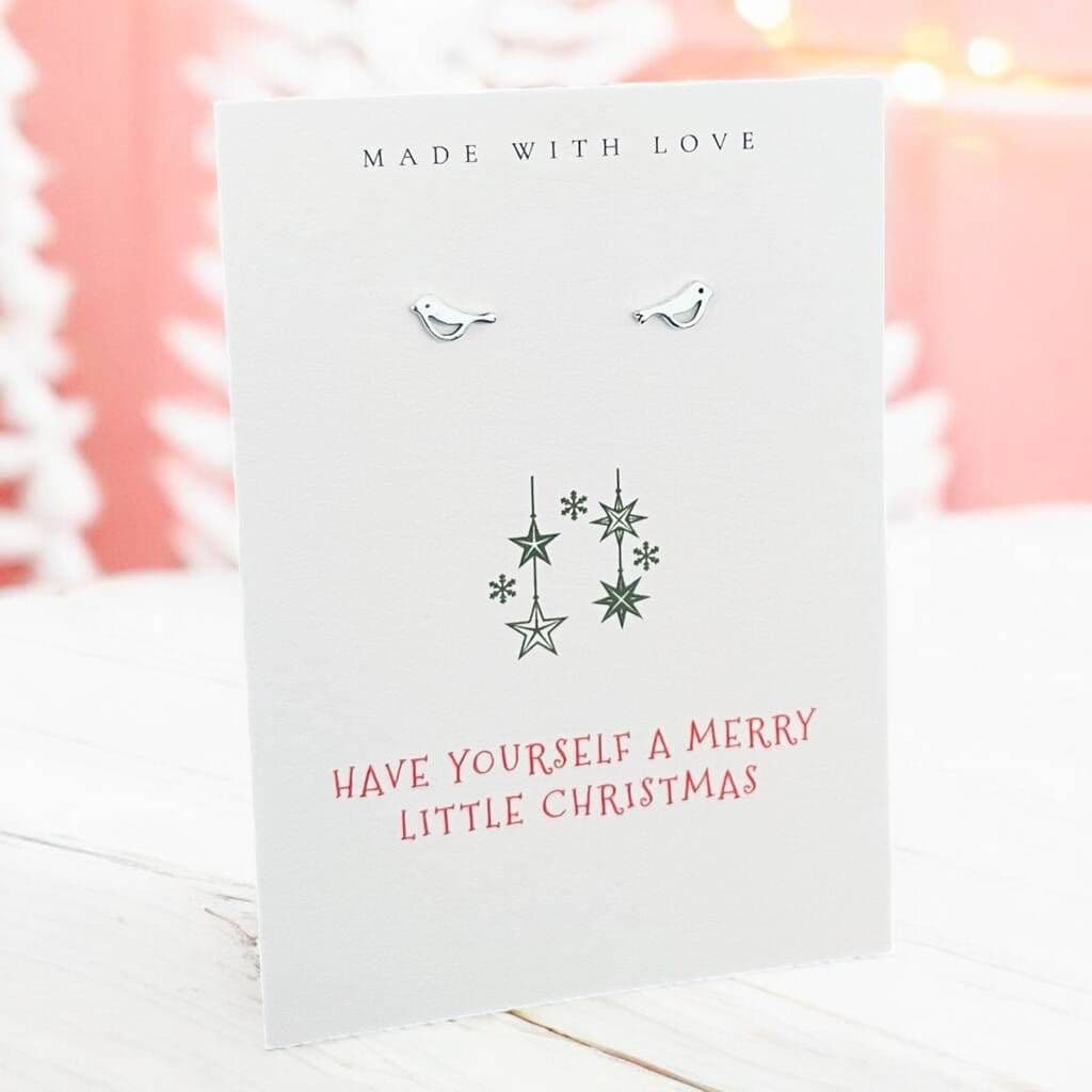 Merry Little Christmas Sterling Robin Bird Earrings