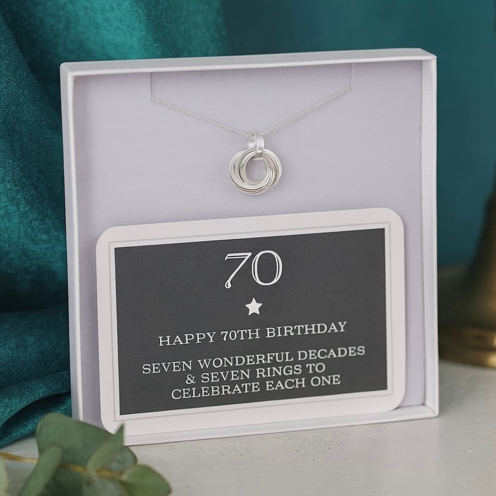 70th Birthday Sterling Ring Necklace inches