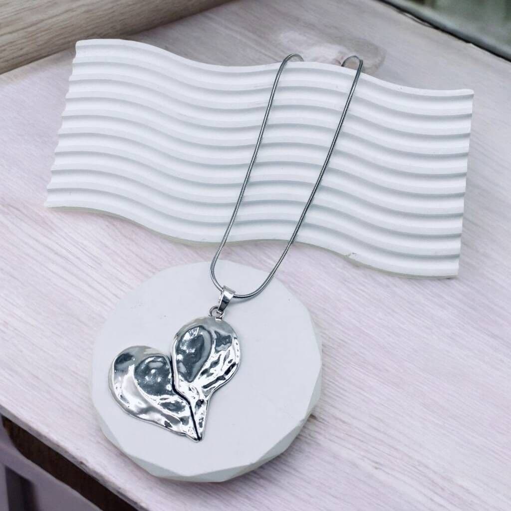Long Broken Heart Statement Necklace inches