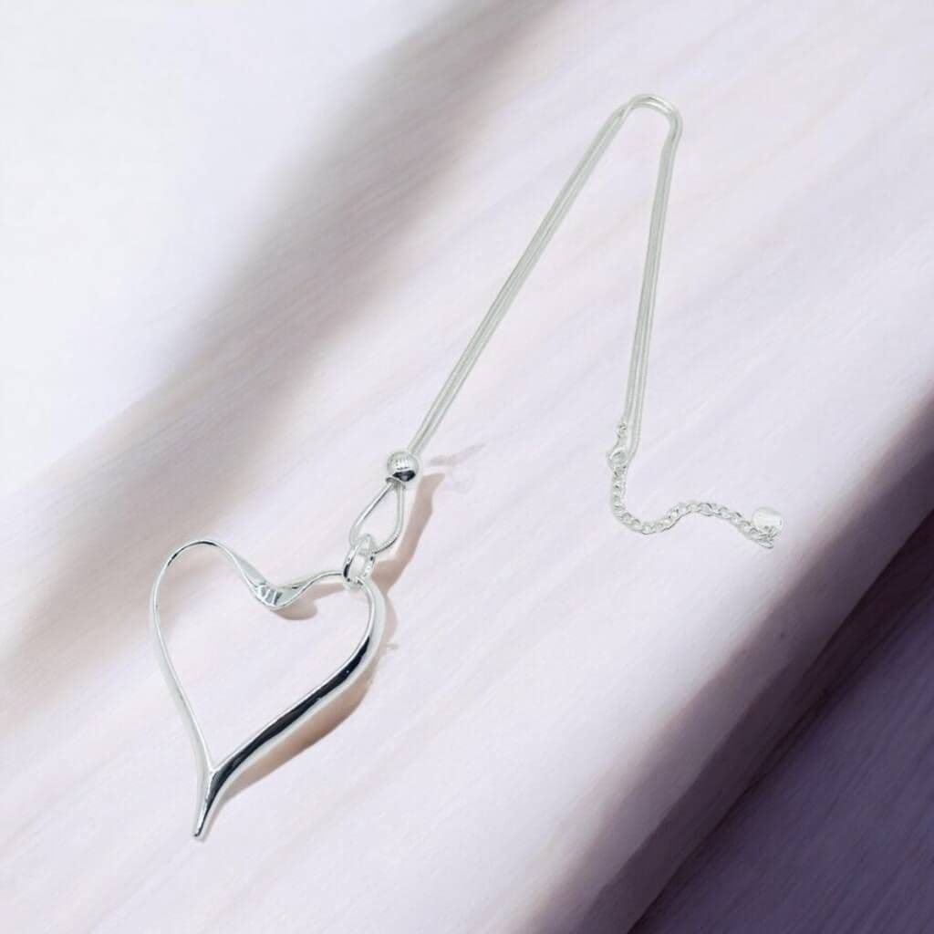 Long Heart Pendant Statement Necklace inches