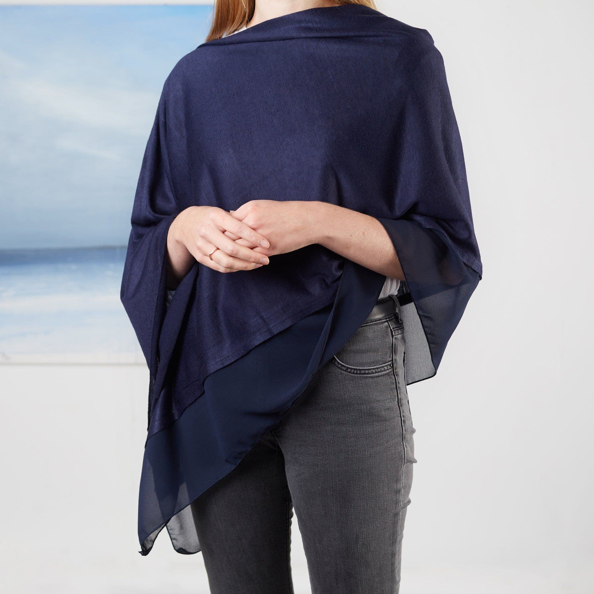 Navy Blue Light Weight Wool Mix Poncho
