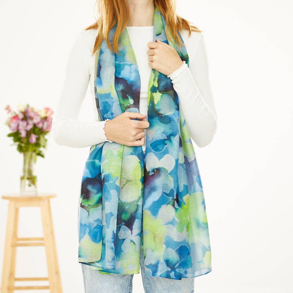 & Green Tie Dye Floral Print Scarf