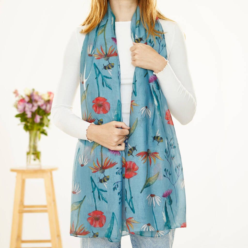 Duck Egg Meadow Flower Print Scarf Duck Egg