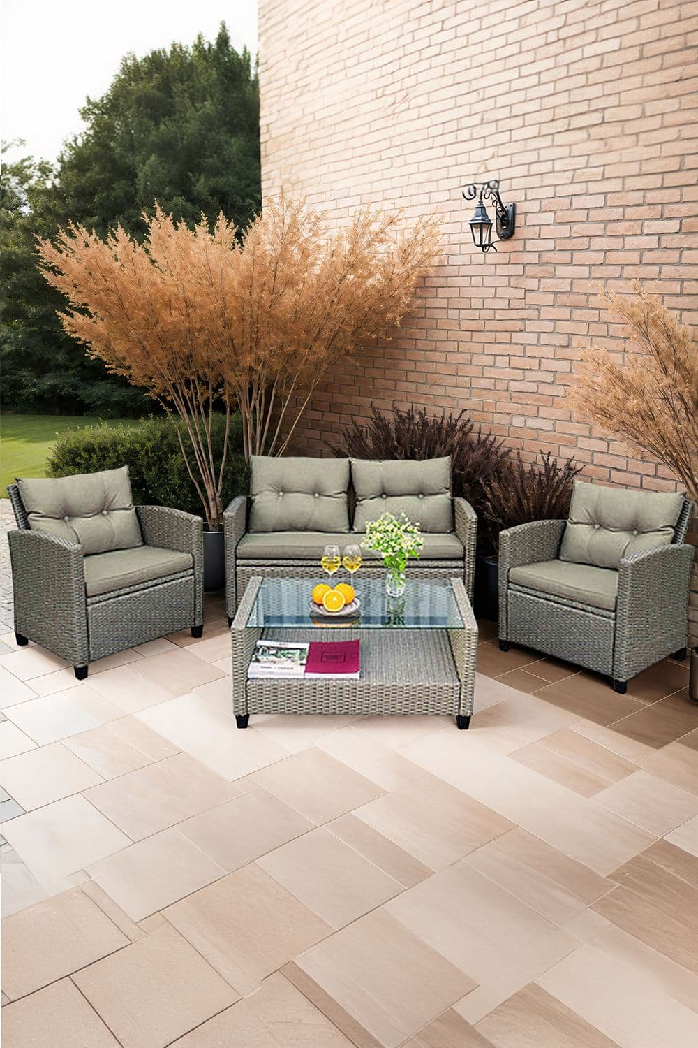 Luxury Rattan 4 Piece Garden Furniture Set Indoor Outdoor