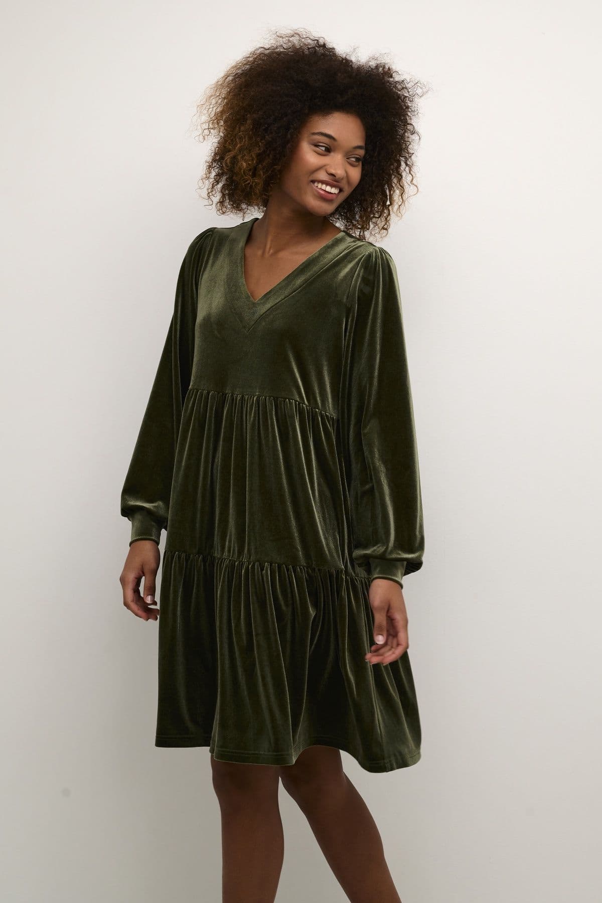 Ursula V Neck Velvet Casual Fit Dress