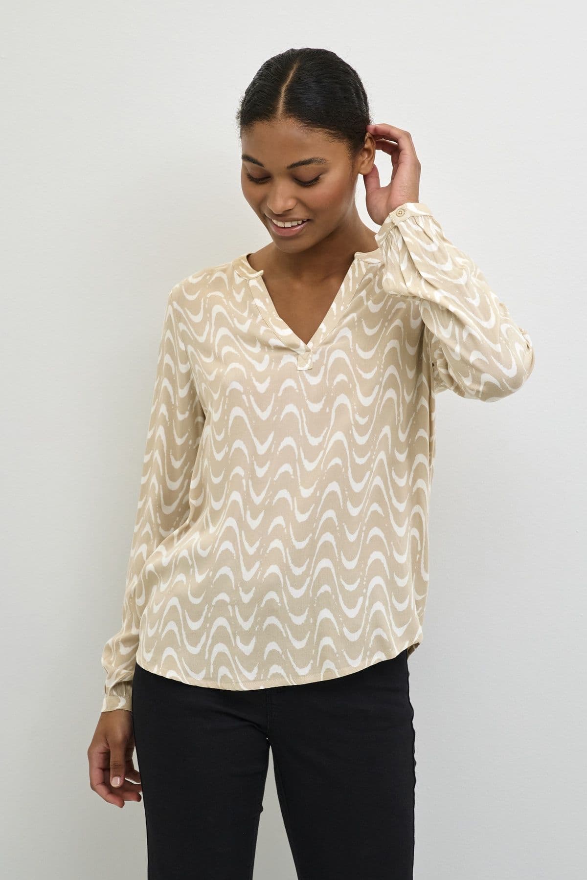 Mira Printed V Notch Neck Blouse
